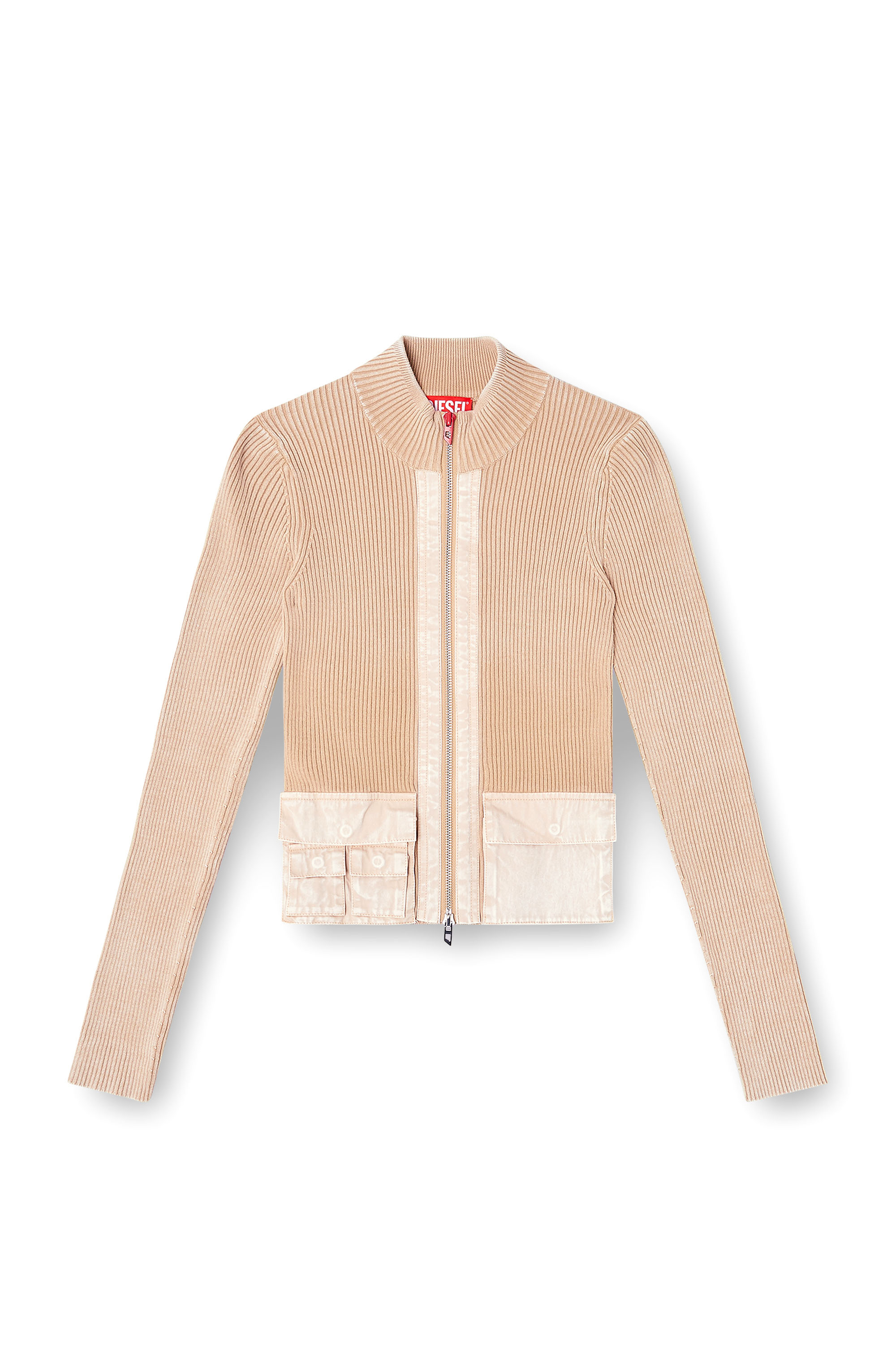 Diesel - M-MELISSA, Cardigan zipp&eacute; avec poches cargo en denim Femme in Beige - 3