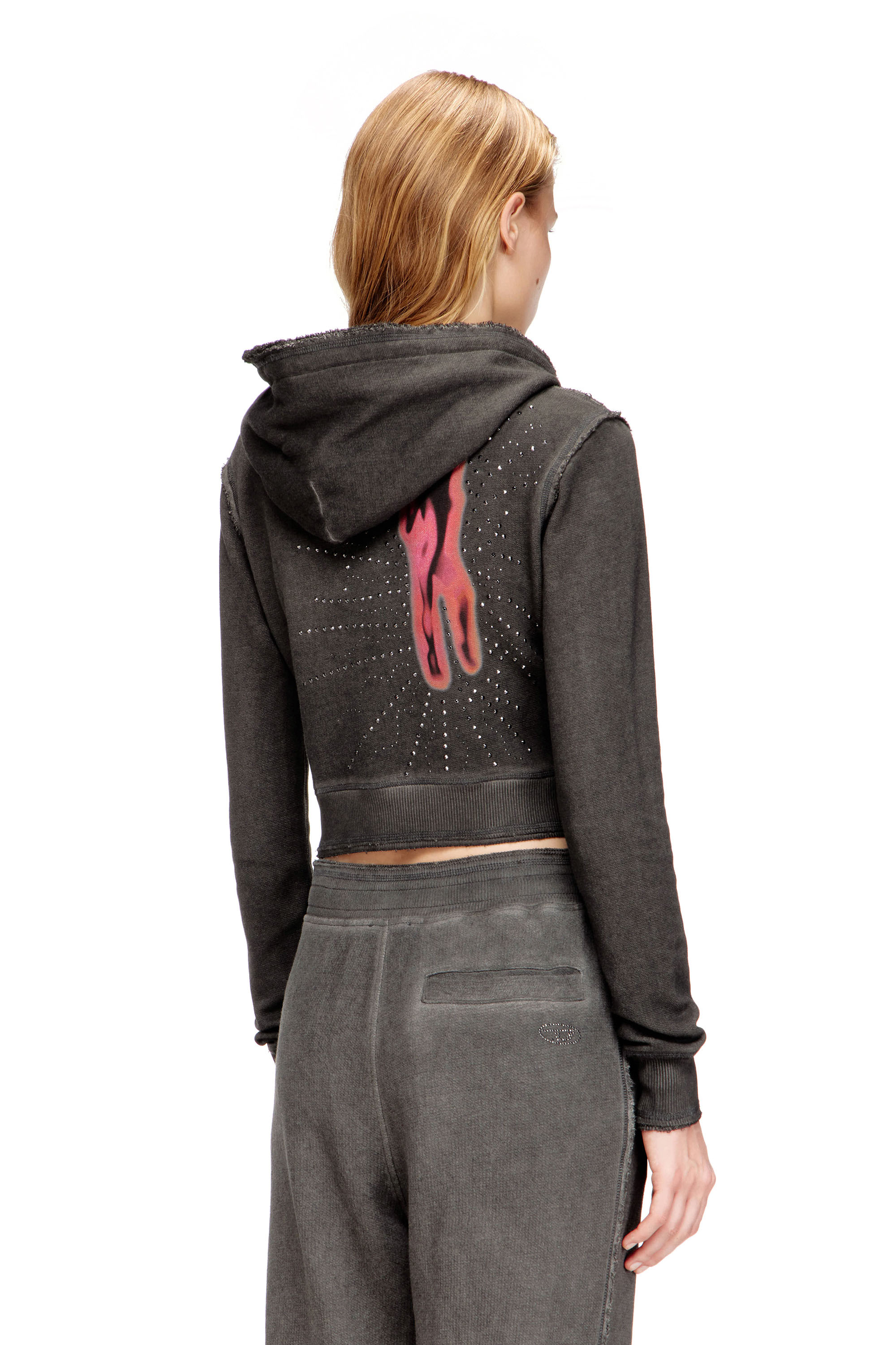 Diesel - F-SLIMMY-HOOD-S3, Sudadera con detalle de pedrer&iacute;a en la parte trasera Mujer in Gris - 2