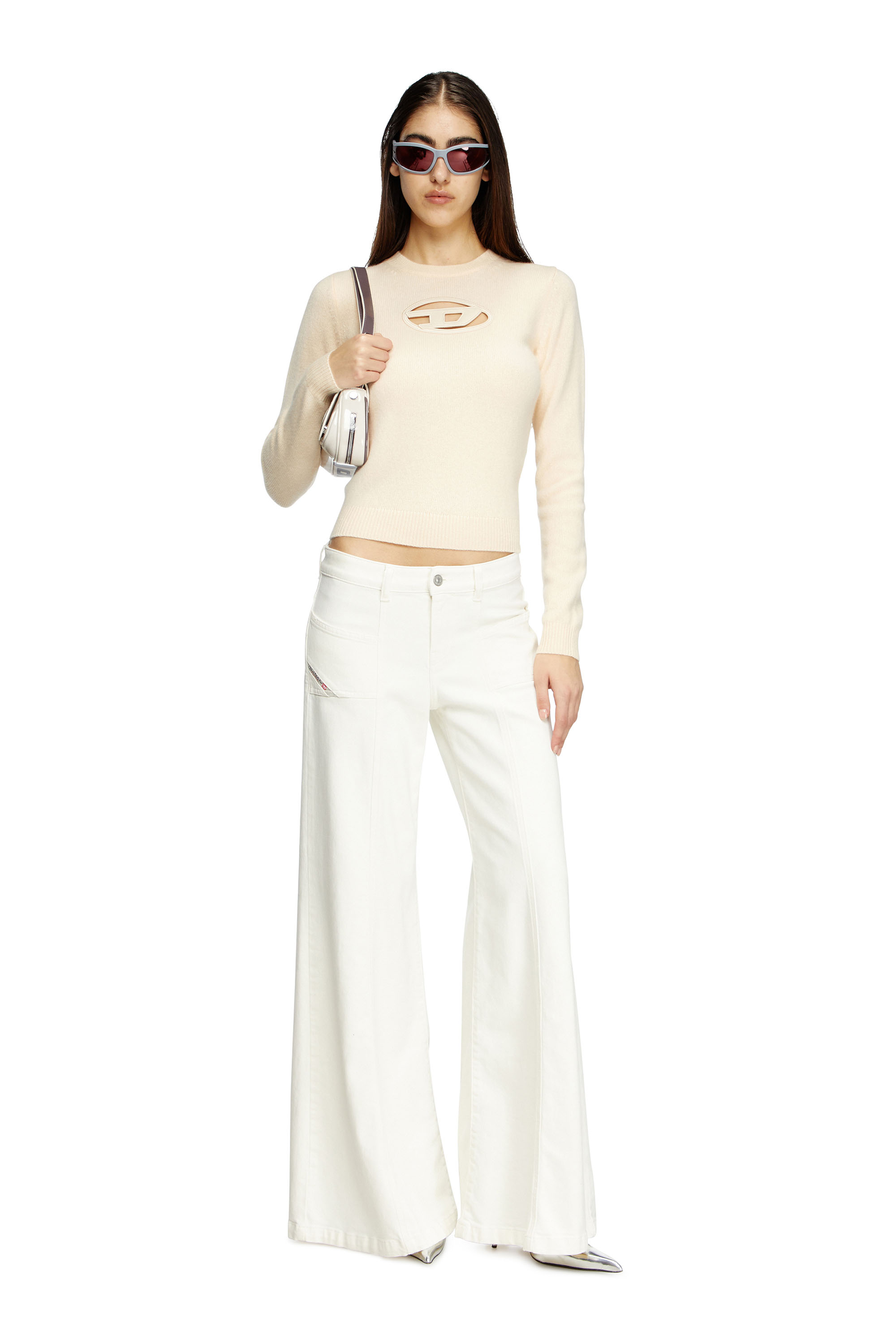 Diesel - M-AREESA-SLIM, Female's Cashmere-blend jumper with cut-out logo in Beige - 2