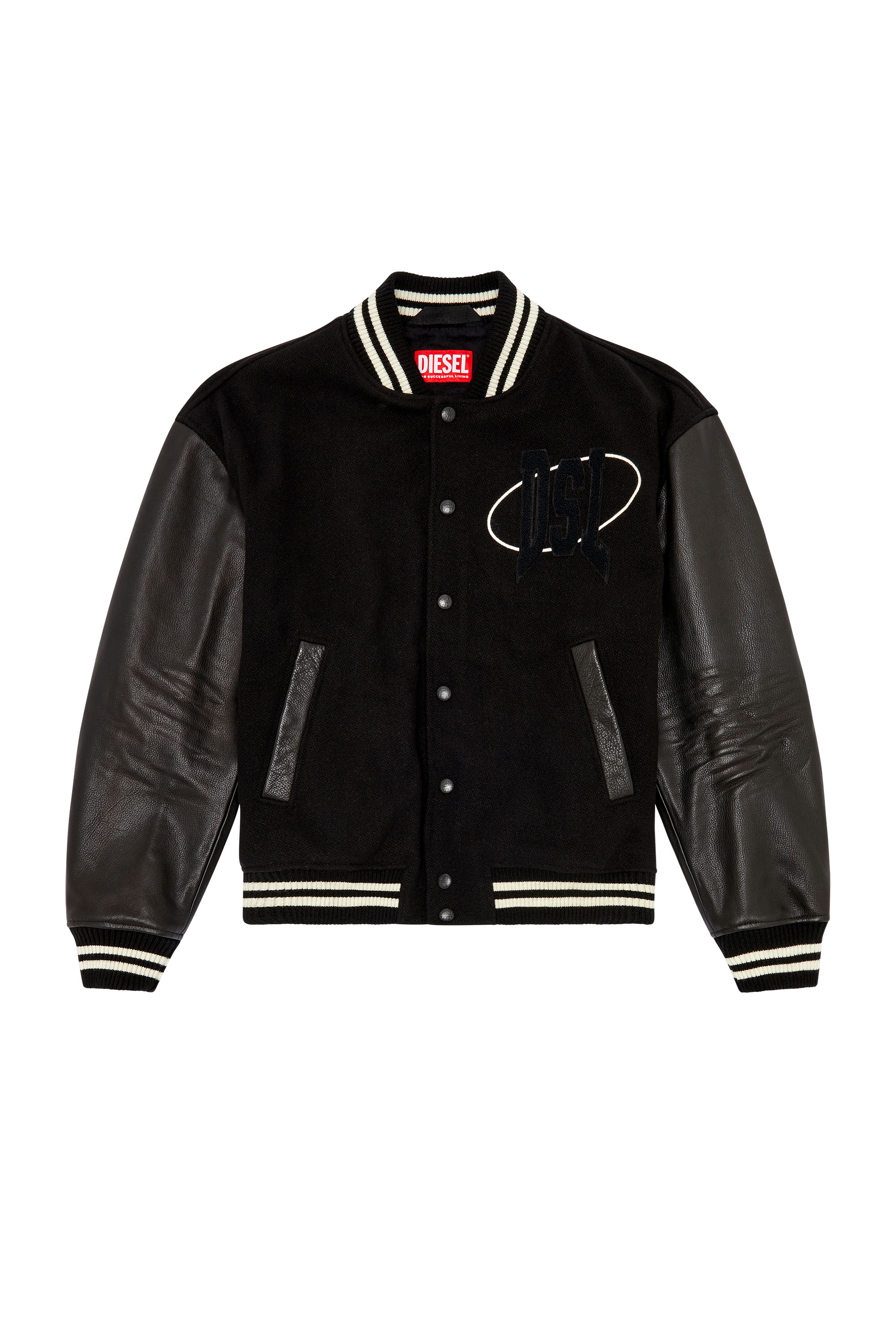 Diesel - L-FRANZ-PATCH, Man's Varsity bomber jacket in wool and leather in Black - 2