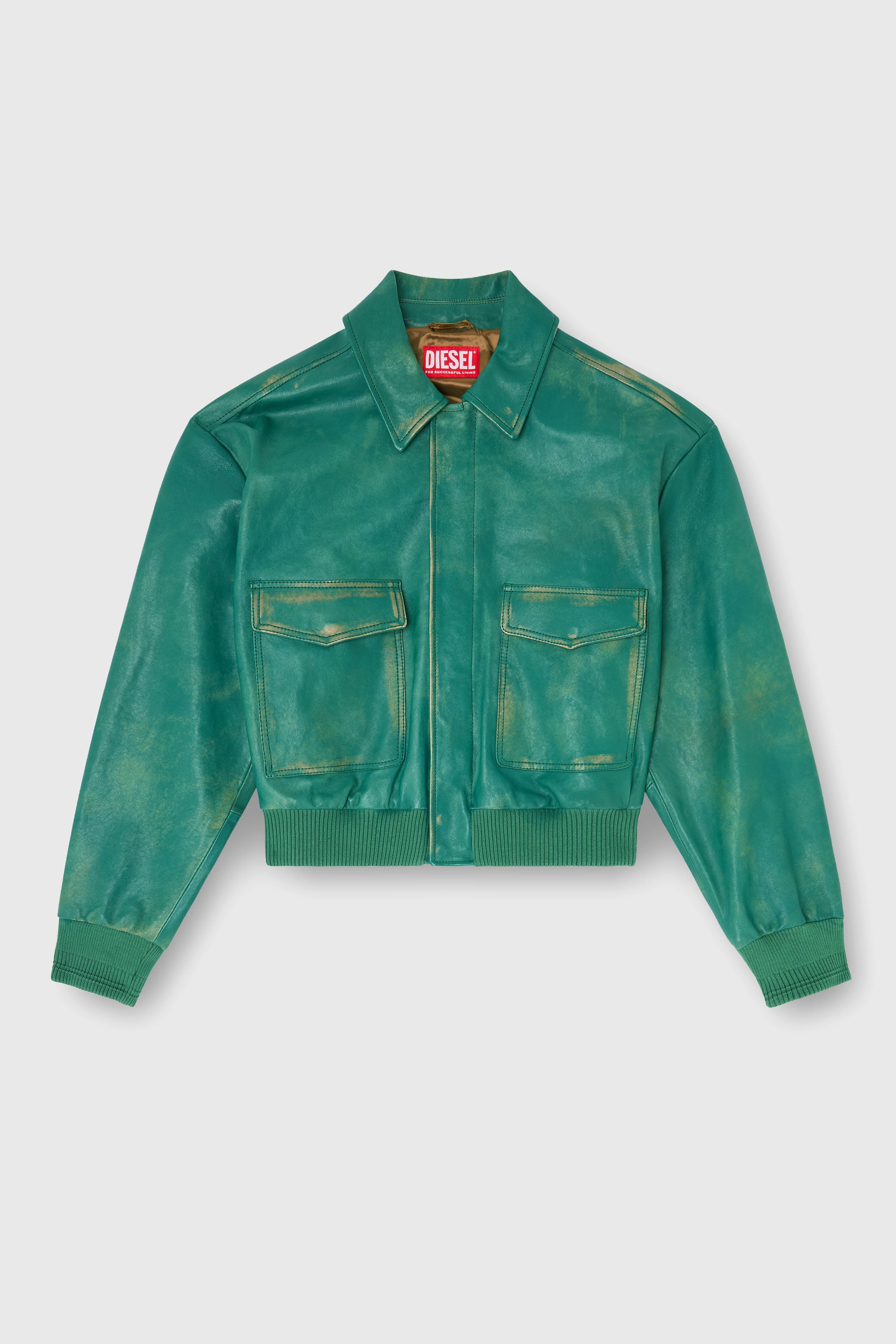 Diesel - L-UMAN, Blouson aviateur en cuir trait&eacute; Homme in Vert - 2