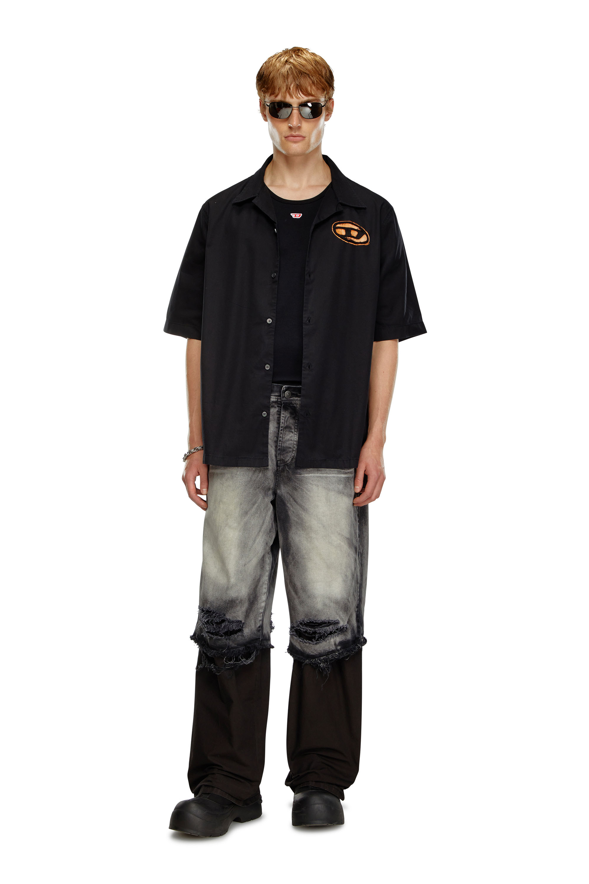 Diesel - S-STAN-BLEACH, Chemise bowling effet blanchi Homme in Noir - 3