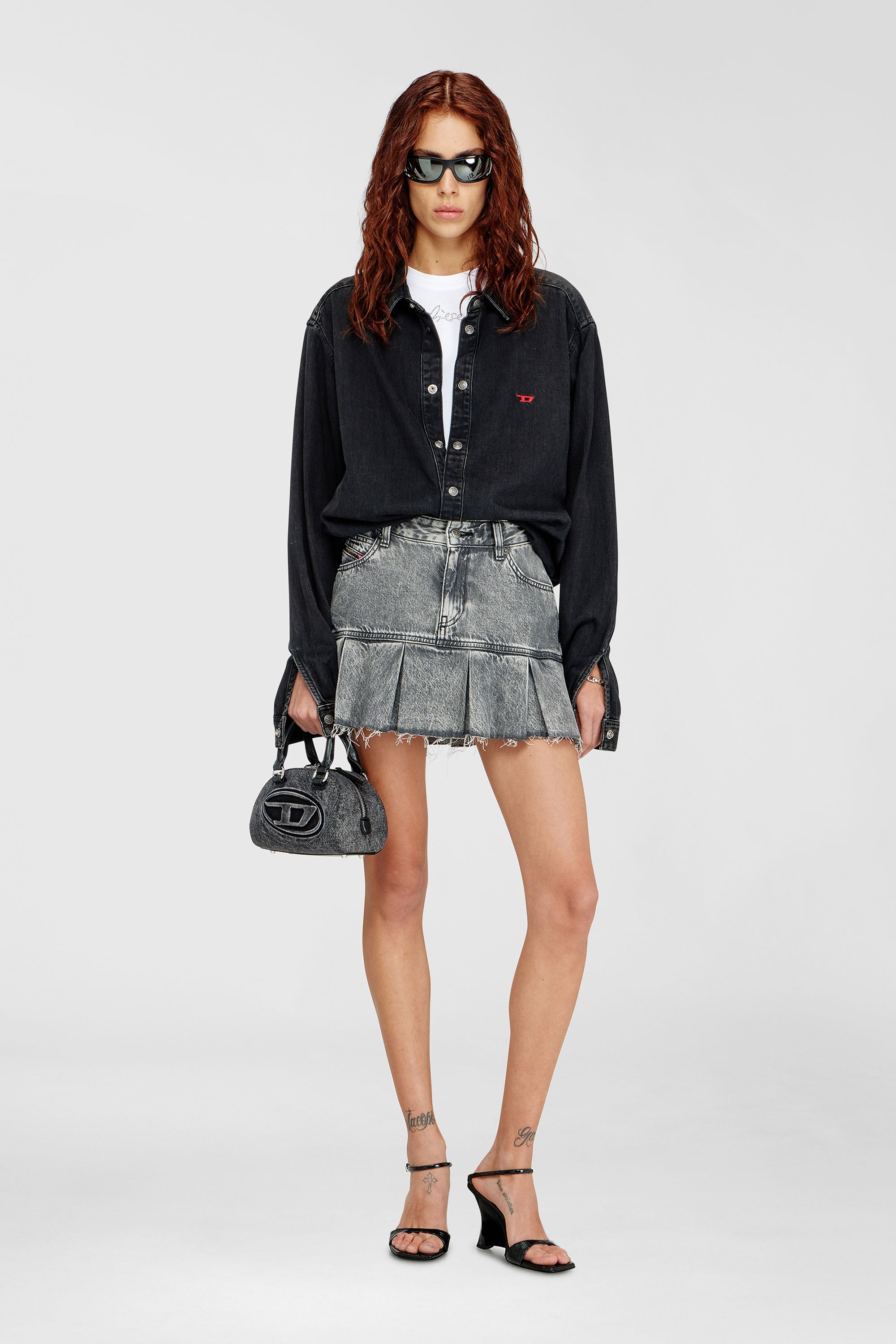 Diesel - 1DR DOME CROSSBODY, Woman's 1DR Dome-Small bowling bag in washed denim in Grey - 2