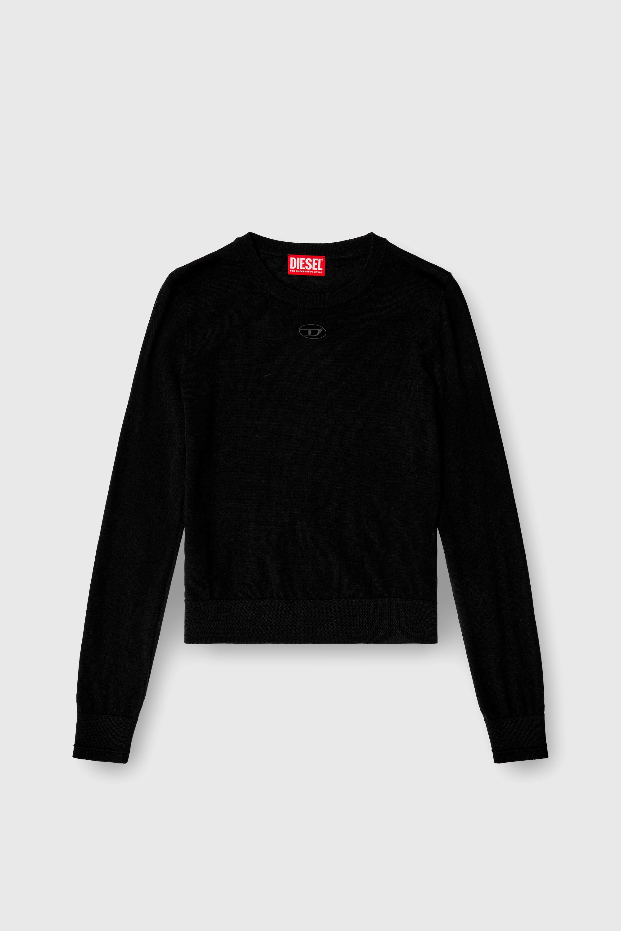 Diesel - M-ALINESA, Jersey de lana con logotipo recortado Mujer in Negro - 2