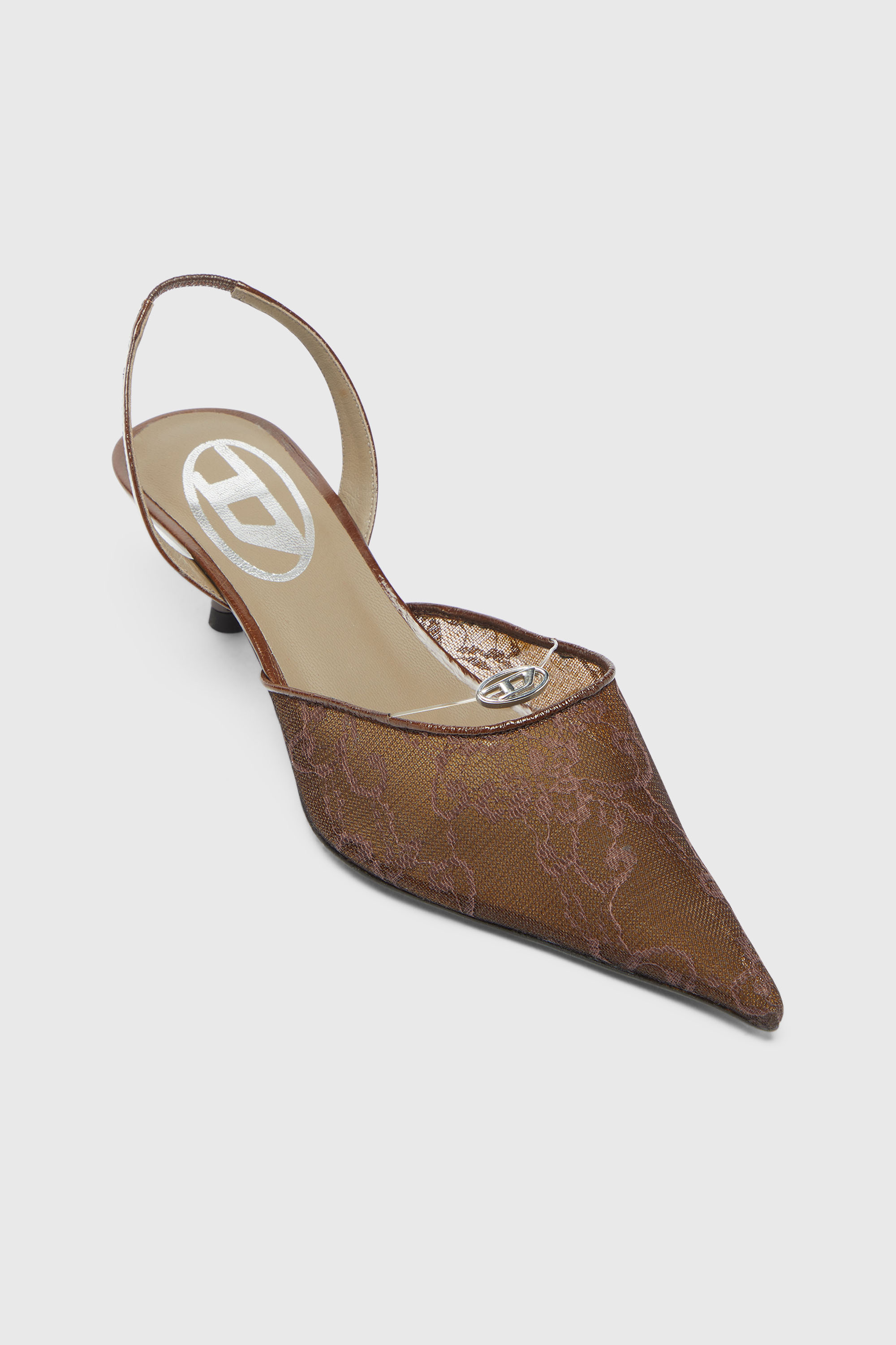 Diesel - D-JEWELS  40 SB LACE, D-Jewels - Slingbacks de encaje y cuero Mujer in Marr&oacute;n - 6