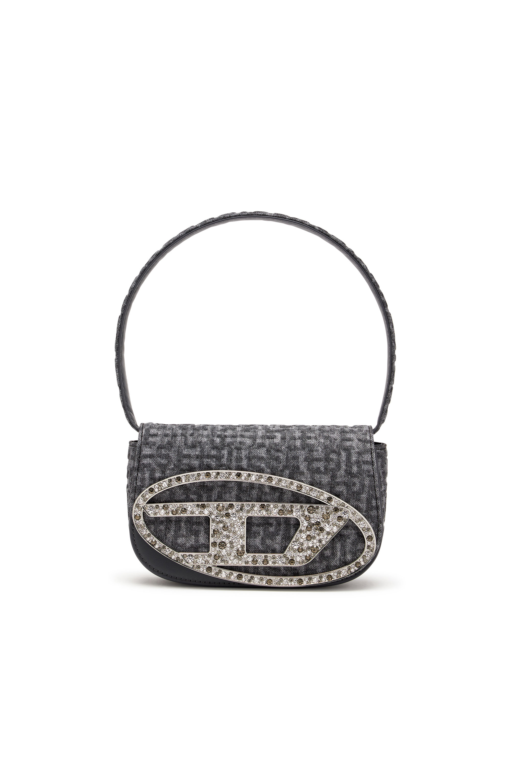 Diesel - 1DR, Woman's 1DR - Iconic monogram shoulder bag in crystal canvas in Black - 1