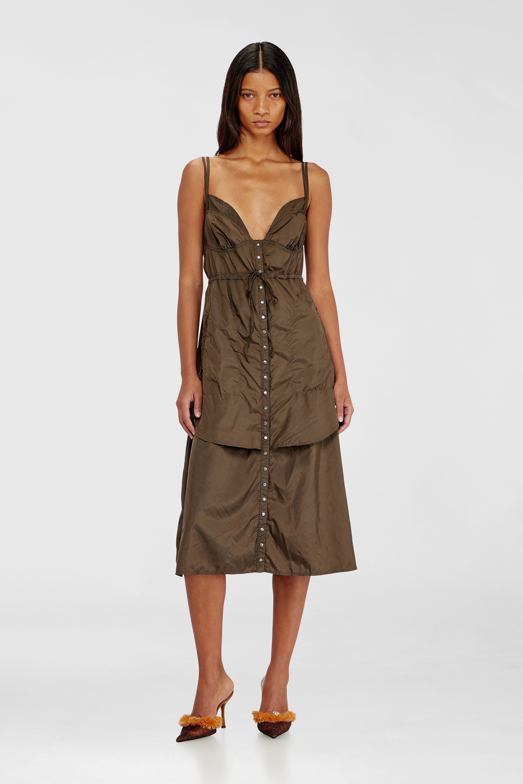 Diesel - D-OROTEA-T1, Vestido de nailon ligero con dise&ntilde;o de capas Mujer in Marr&oacute;n - 1