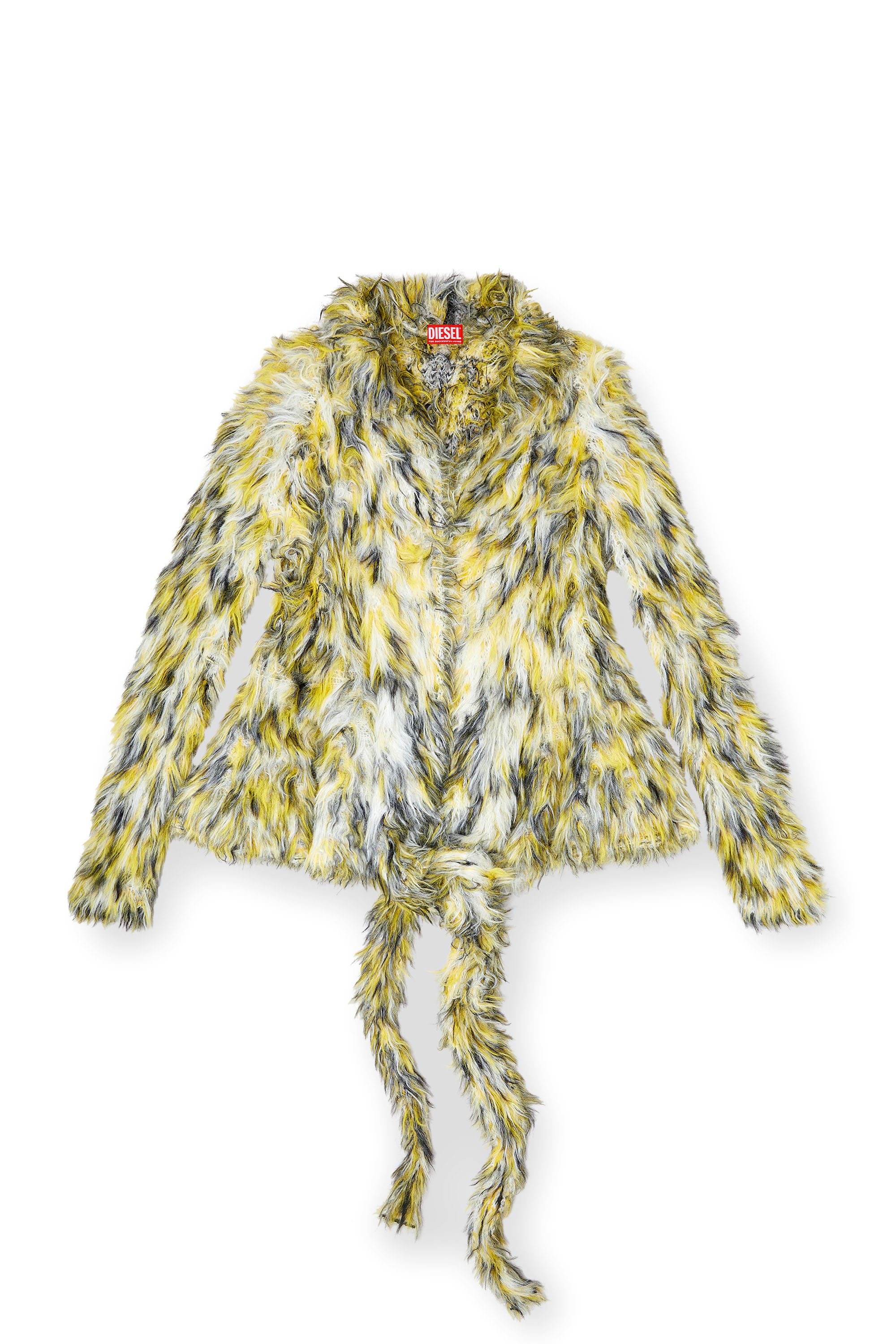 Diesel - M-ANNAINE, Female's Open-front cardigan in fluffy knit in Black/Yellow - 2