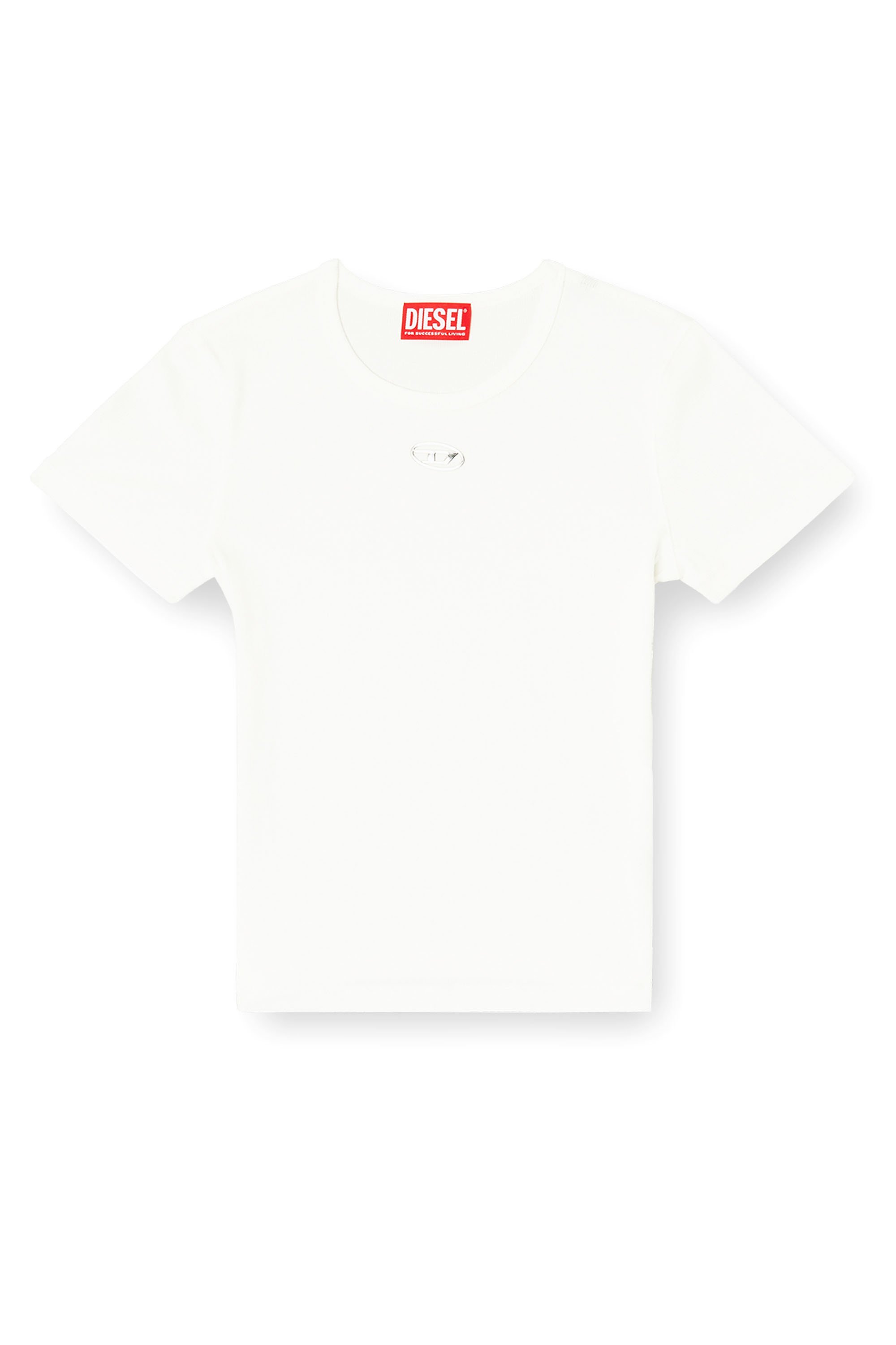 Diesel - T-ELE-LONG-OD, Female's Slim ribbed T-shirt with metallic Oval D in White - 3