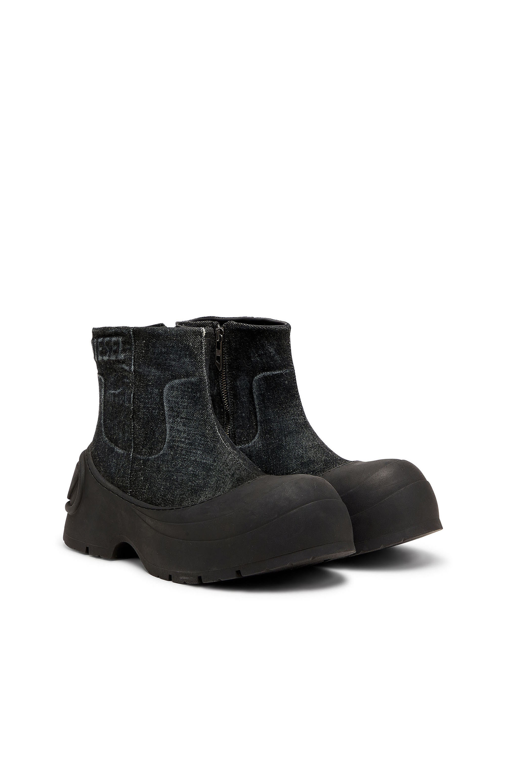 Diesel - D-DONALD ZIP MD, D-Donald - Botines de denim con suela de goma envolvente Hombre in Negro - 2