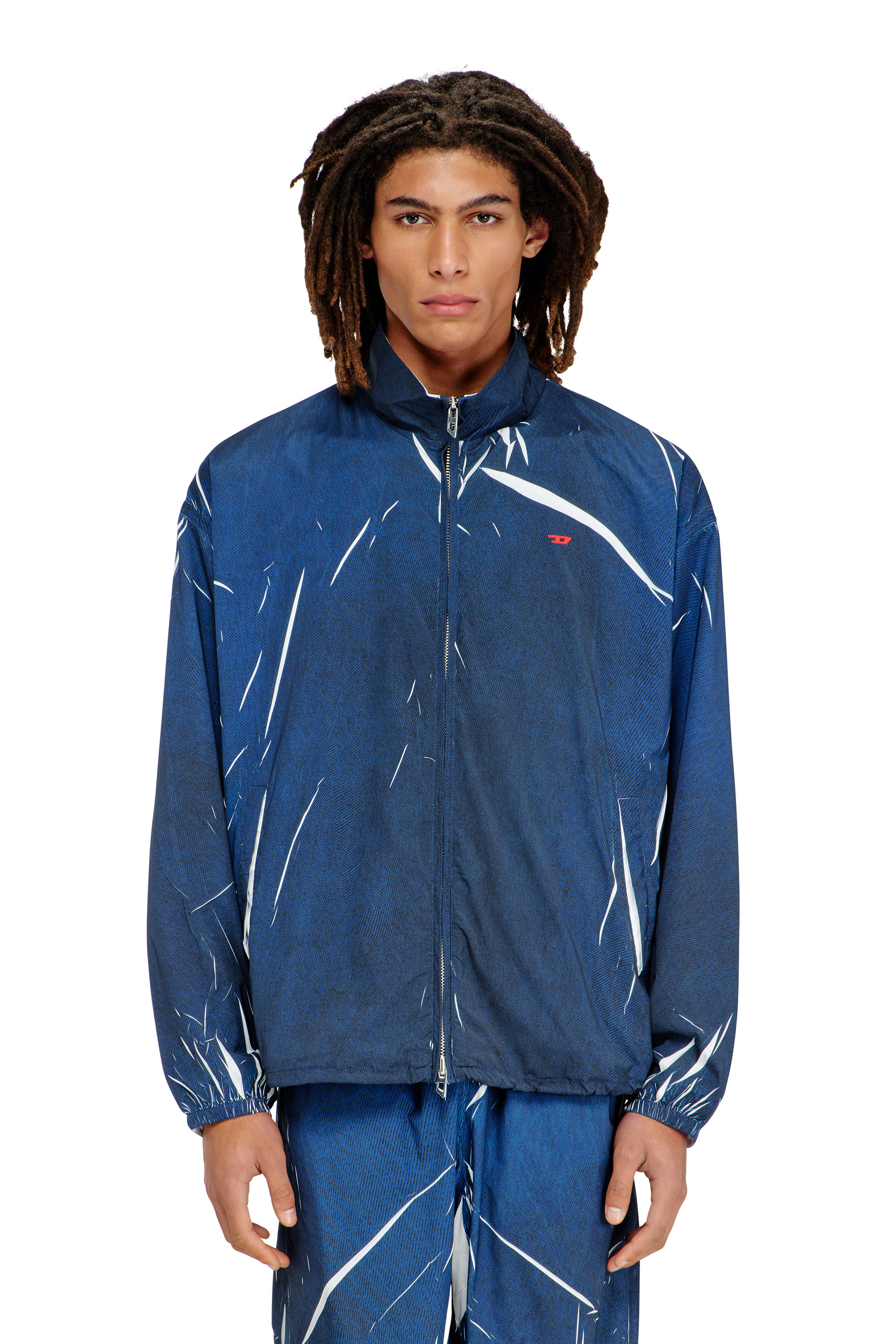 Diesel - J-PHIL-CJBC, Chaqueta ligera con estampado efecto denim Hombre in Azul marino - 3