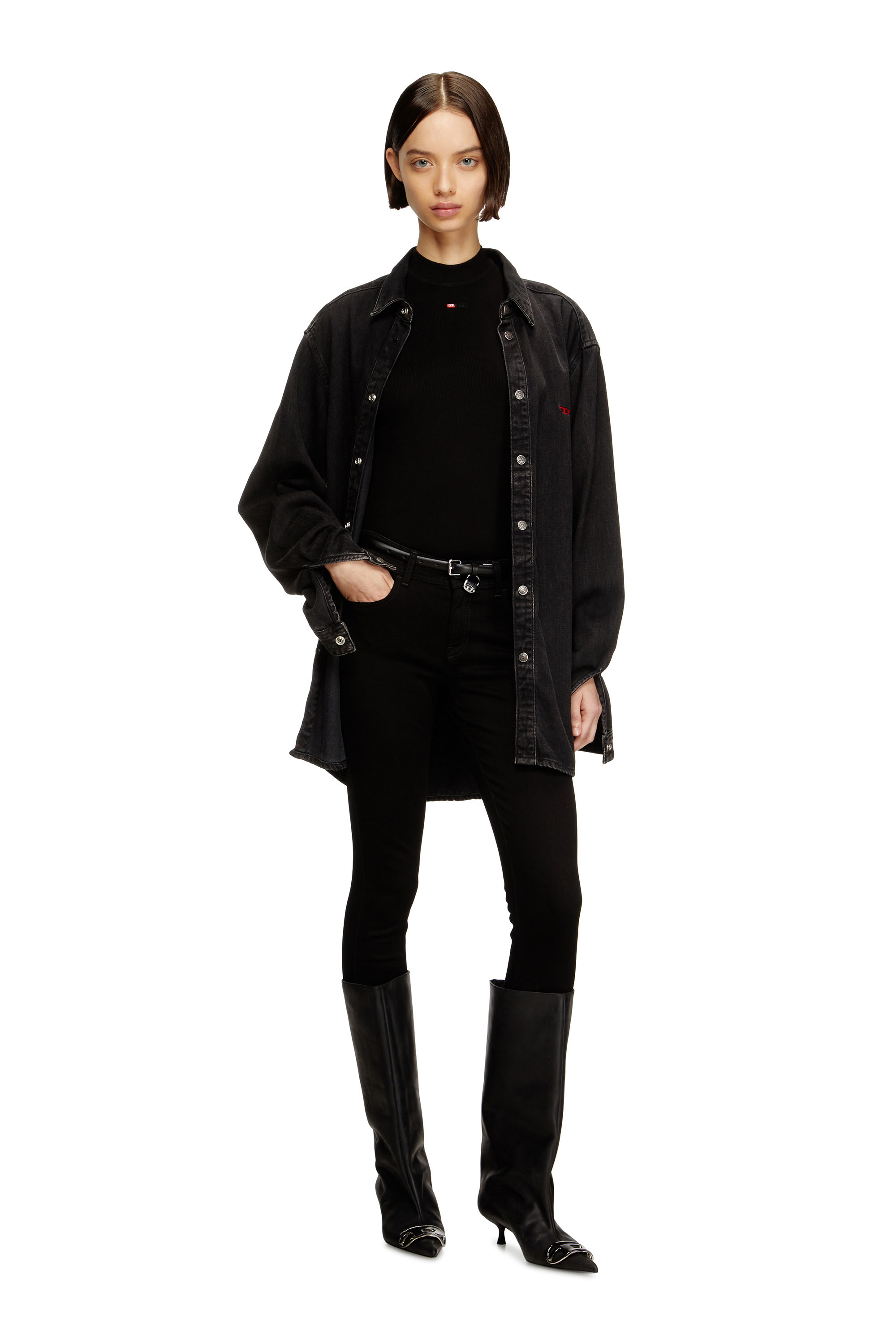 Diesel - T-MOKKY-LS-MICRODIV, Top à col montant avec micro logo Homme in Noir - 2