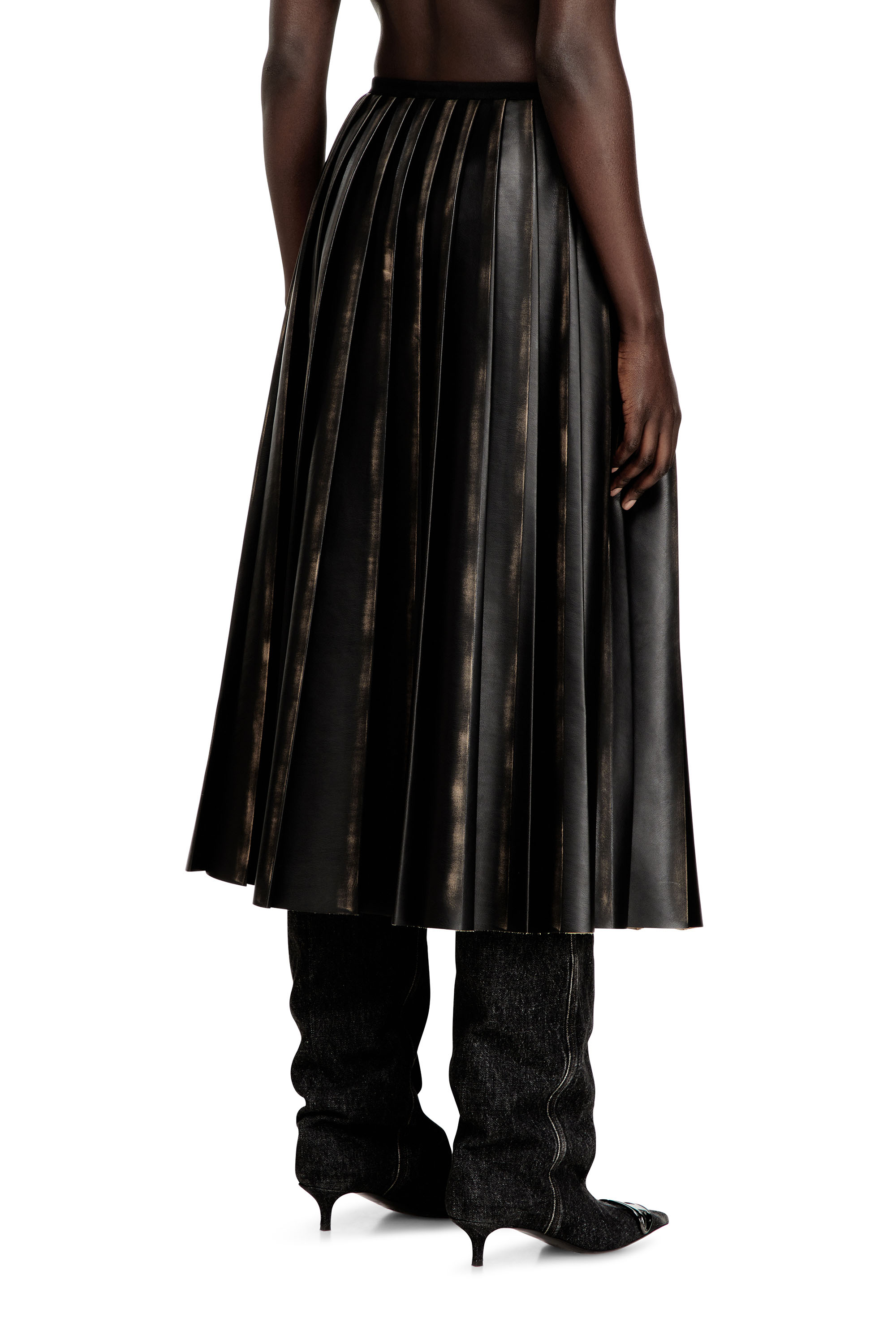 Diesel - O-SAKA, Female's Distressed pleated midi skirt in Black/Brown - 4