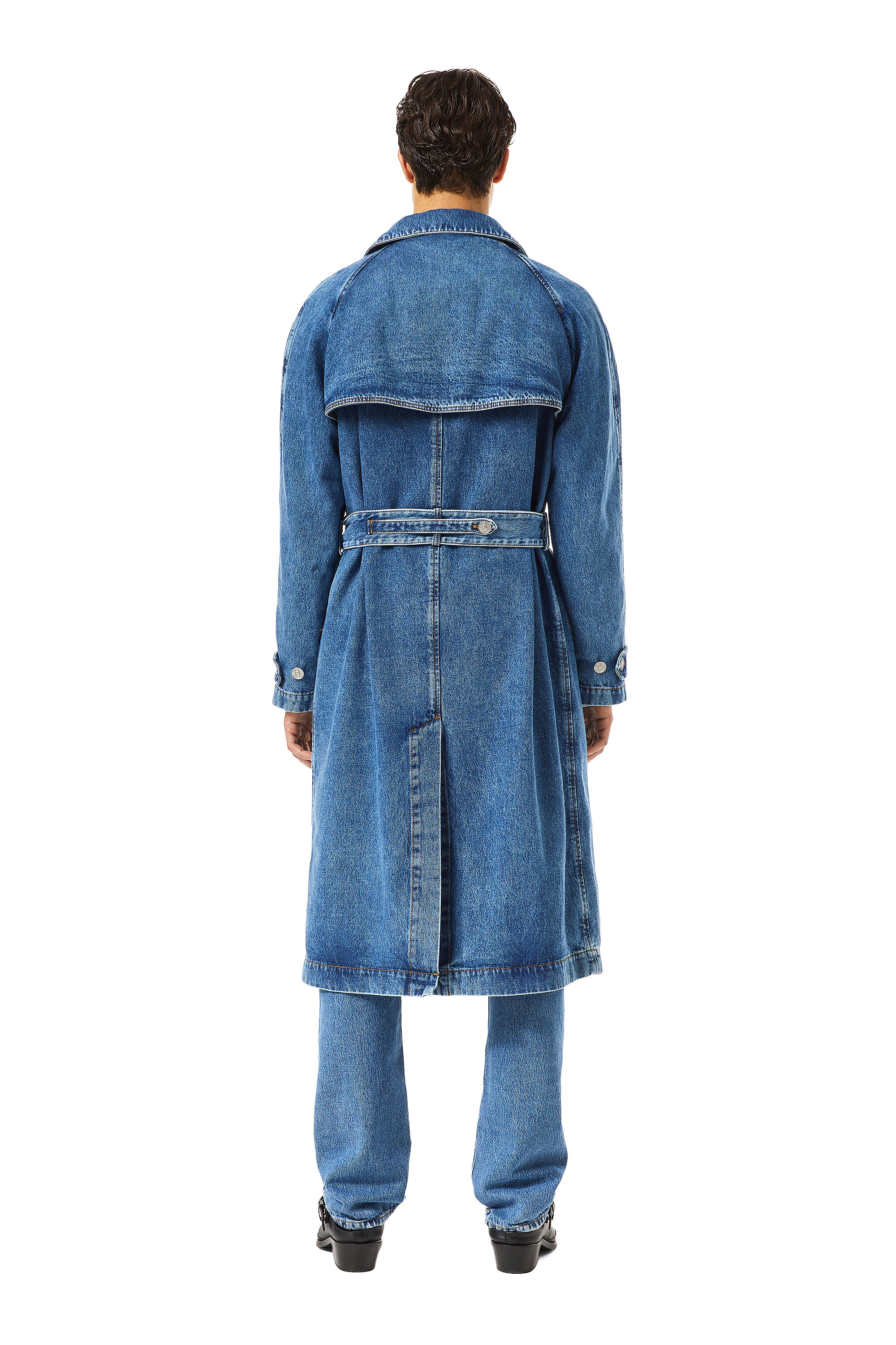 Diesel - D-DELIRIOUS DOUBLE BREASTED TRENCH COAT, Unisex's Trench coat in denim in Medium Blue - 5