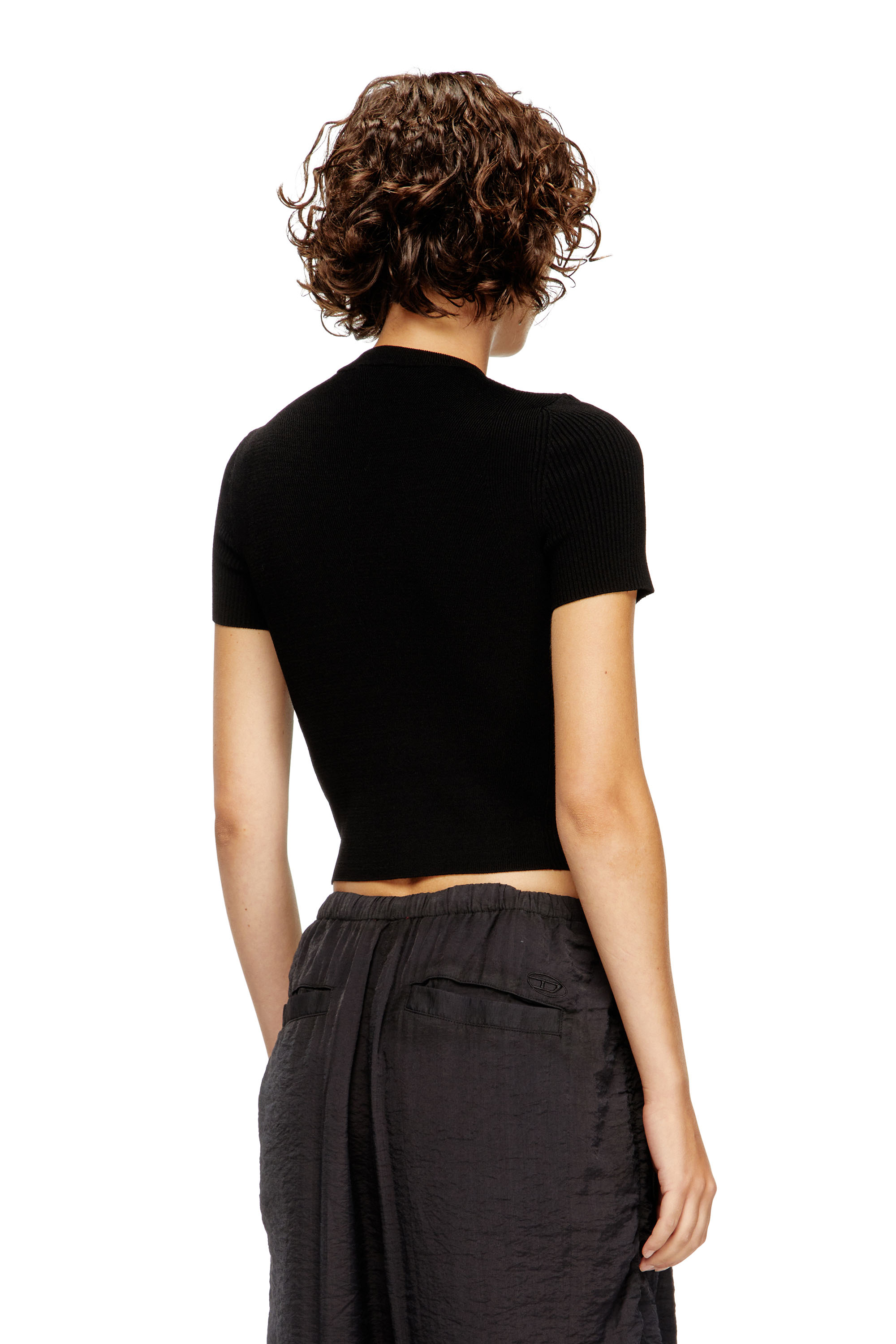 Diesel - M-VALARI-SS, Pull à manches courtes avec Oval D en métal Femme in Noir - 5