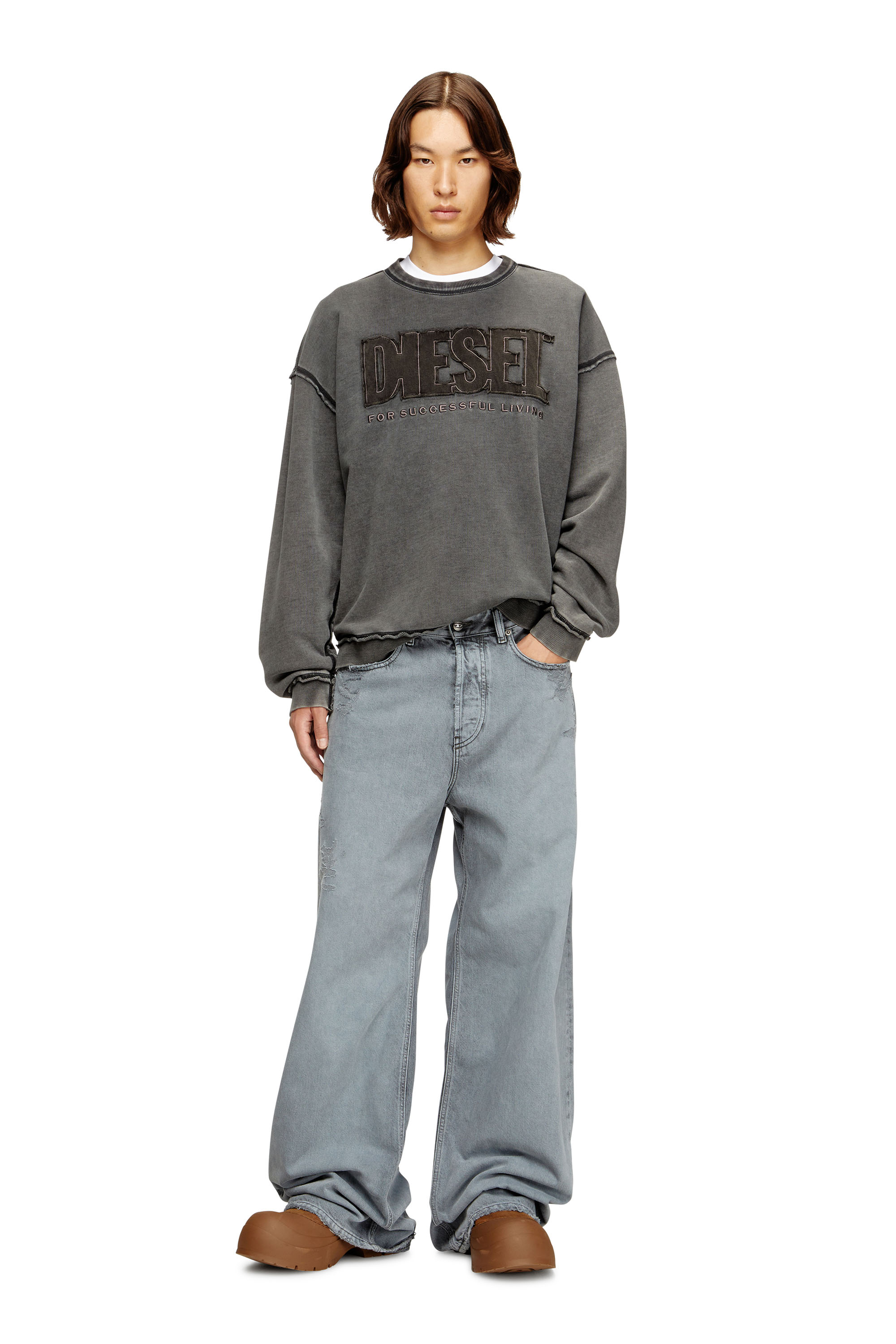 Diesel - S-BOXT-RAW-V1, Sweat-shirt en coton avec logo appliqué Homme in Gris - 1