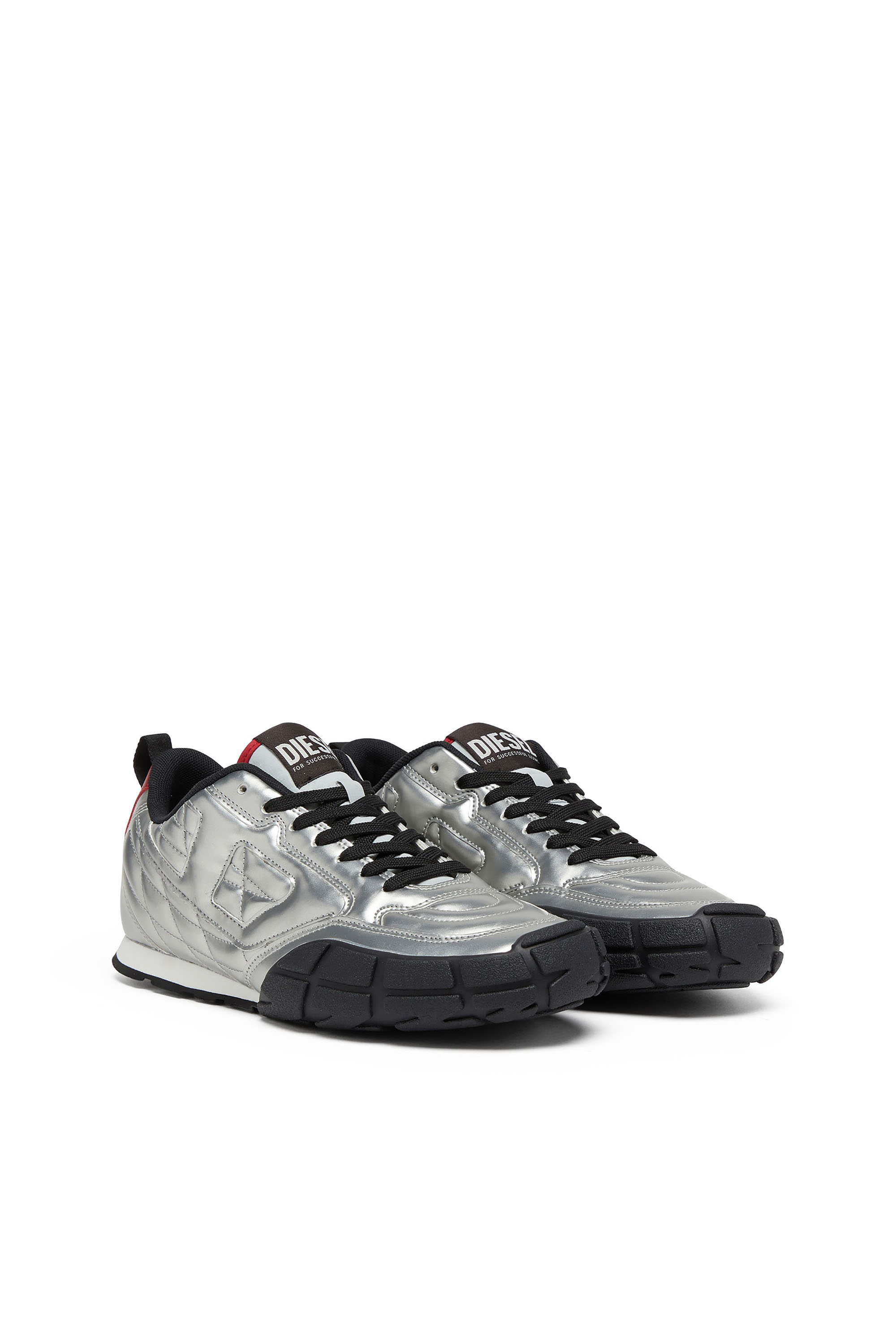 Diesel - S-PAGODHA LOW W, Woman's S-Pagodha-Quilted metallic sneakers in Silver/Black - 4