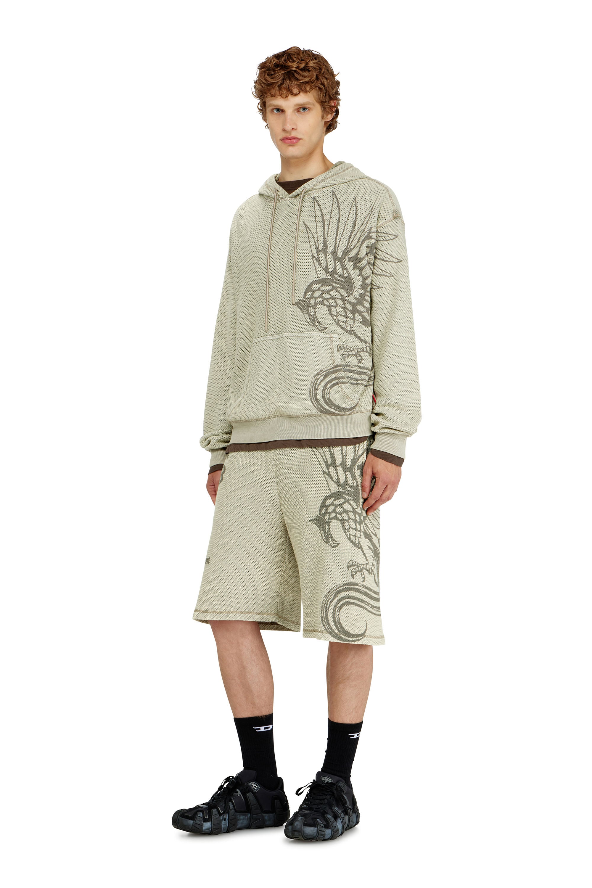 Diesel - S-NORM-HOOD-AA1, Male's Hoodie in textured cotton mesh in Beige - 2