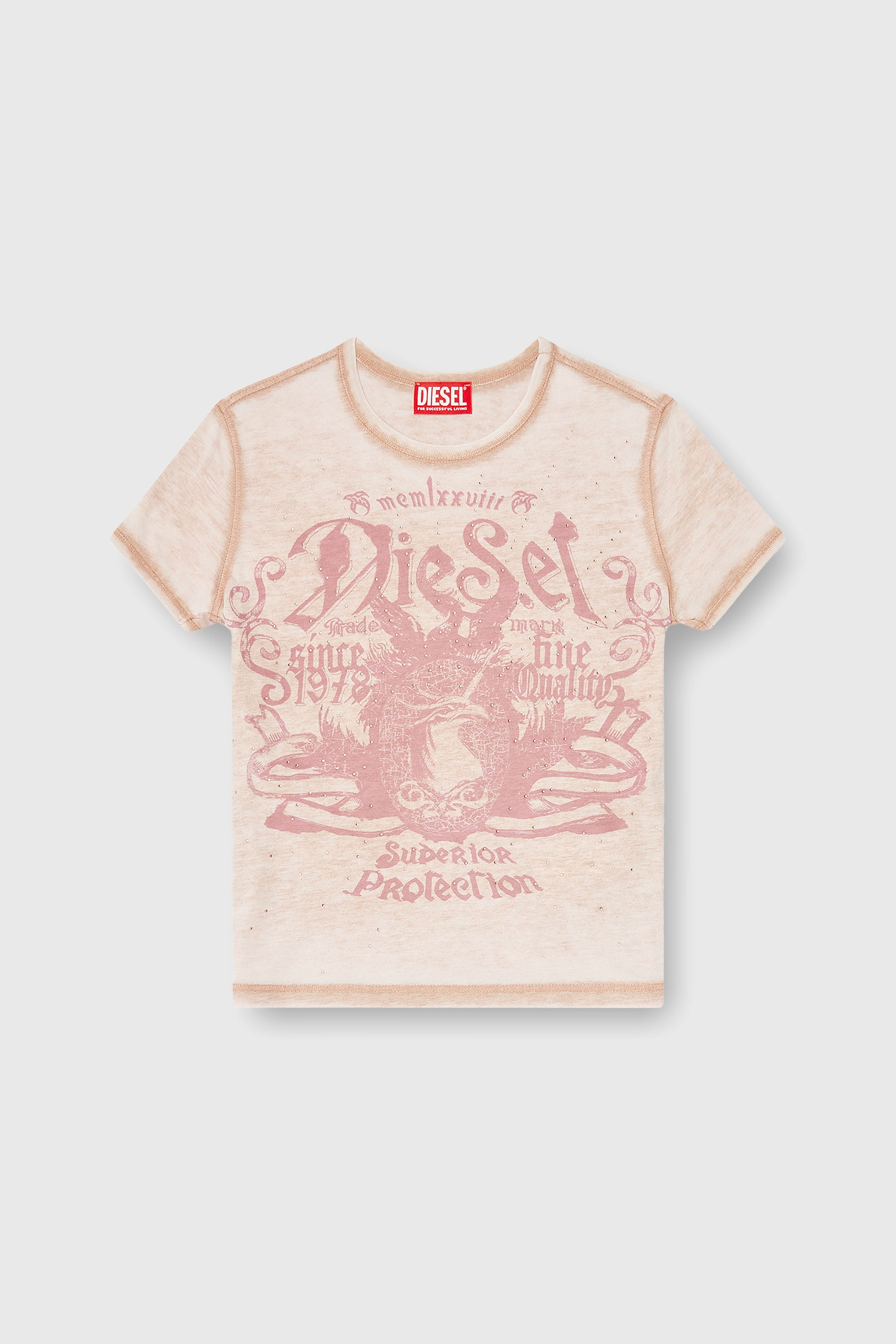 Diesel - T-UNCUTIES-LONG-AA3, Woman's Slim jersey T-shirt with print and studs in Pink - 2