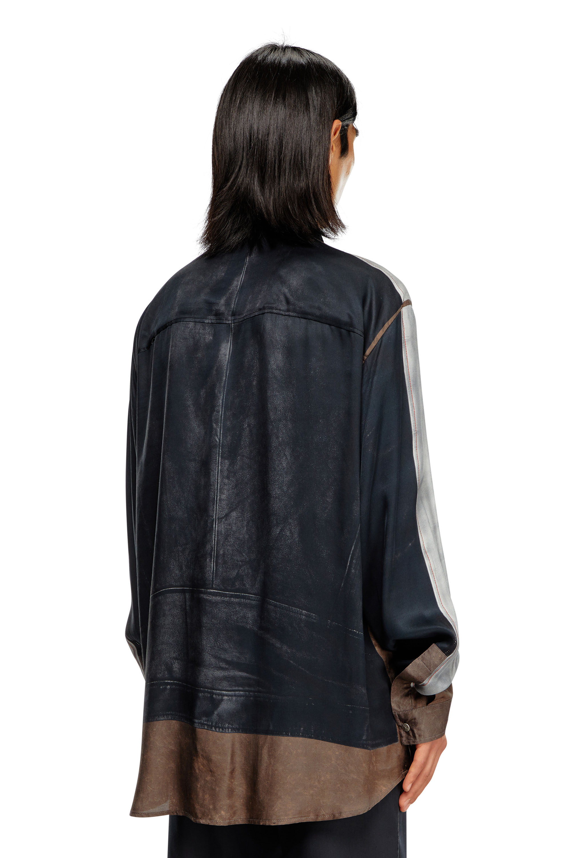 Diesel - S-AFTER, Male's Shirt with trompe l'oeil print in Black/Grey - 2