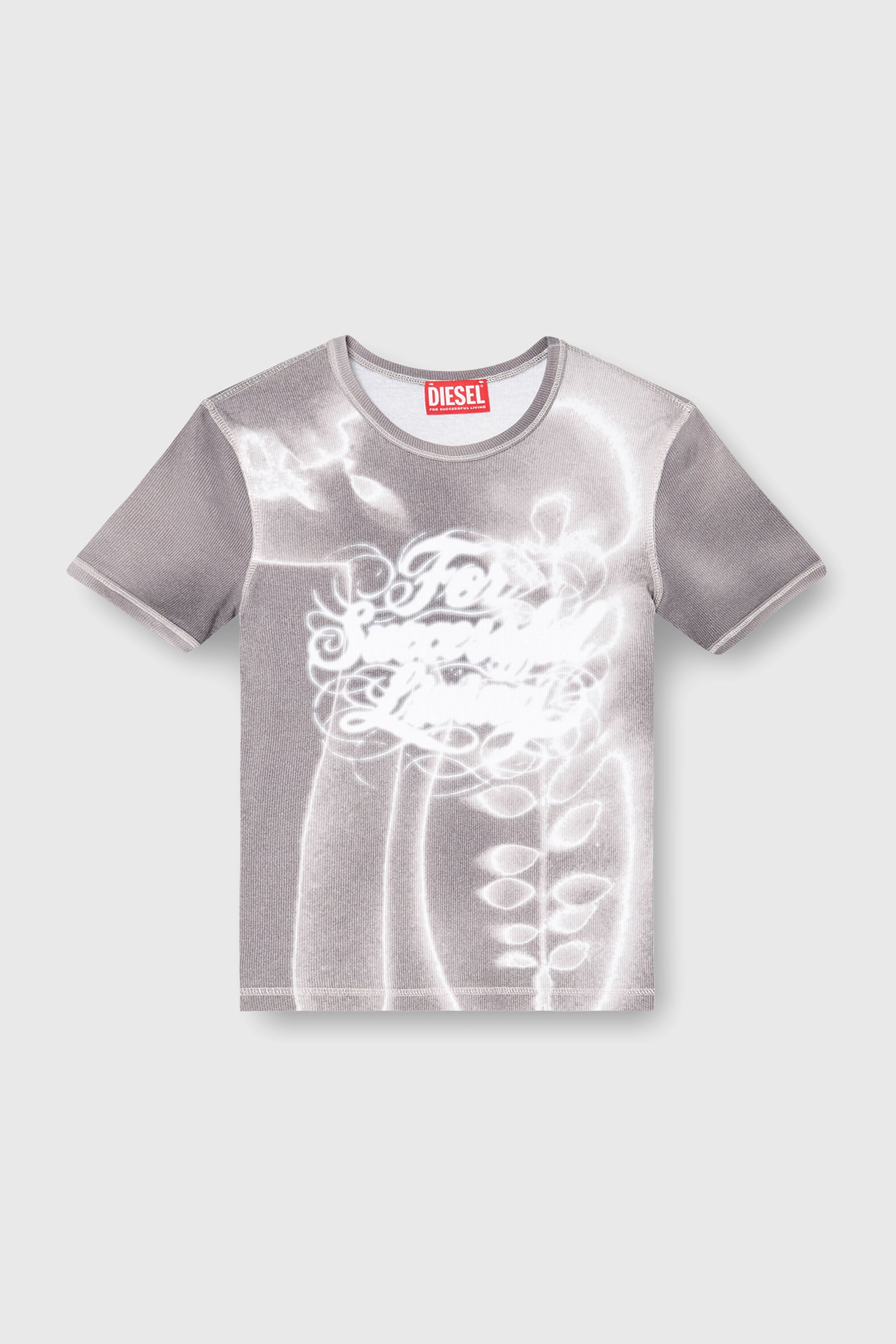 Diesel - T-ELE-LONG-AA4, Woman's Top in ribbed jersey with graphic print in Grey - 2