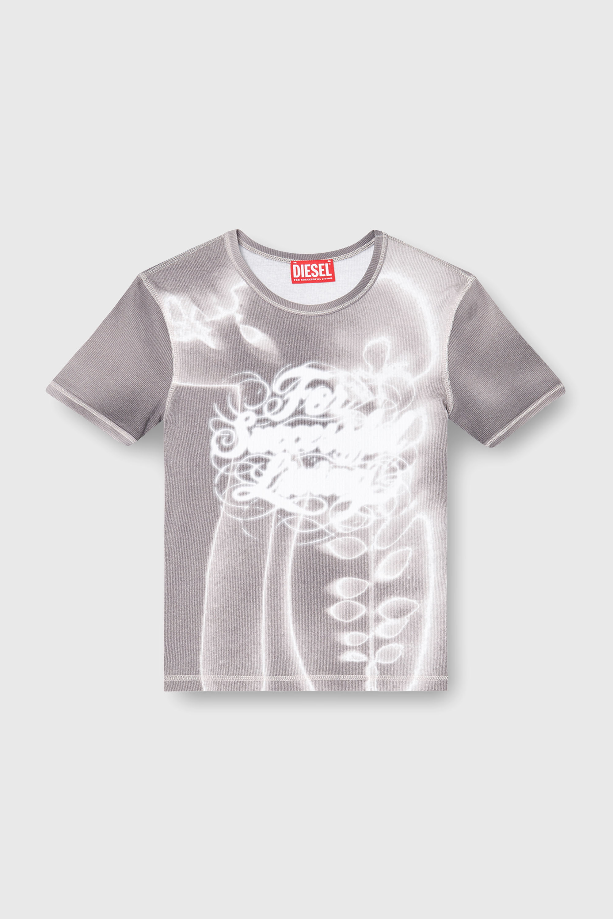 Diesel - T-ELE-LONG-AA4, Woman's Top in ribbed jersey with graphic print in Grey - 2