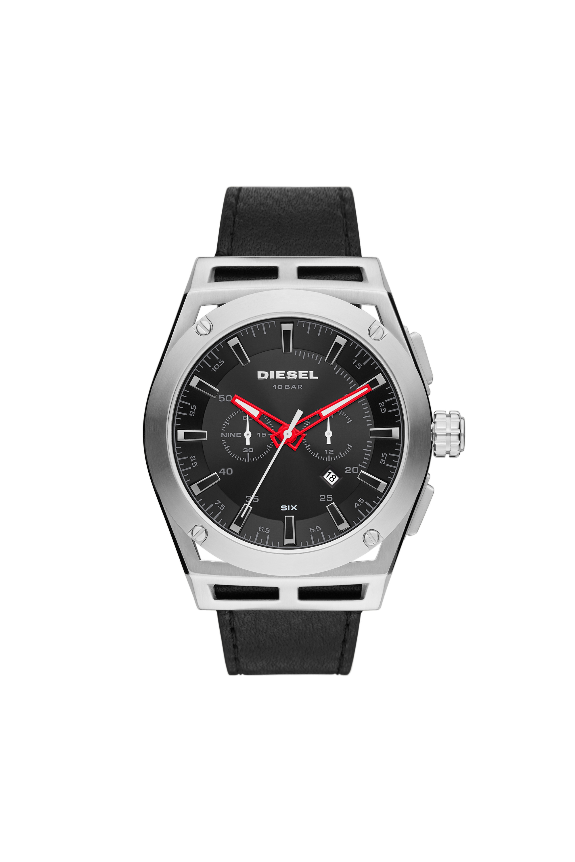 Timeframe chronograph black leather watch