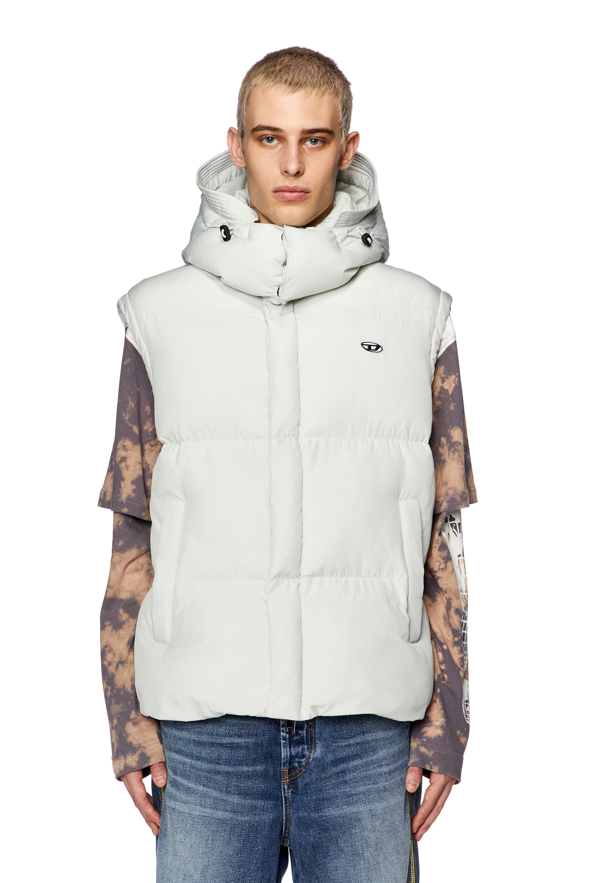 Men's Puffer vest with detachable hood | White | Diesel