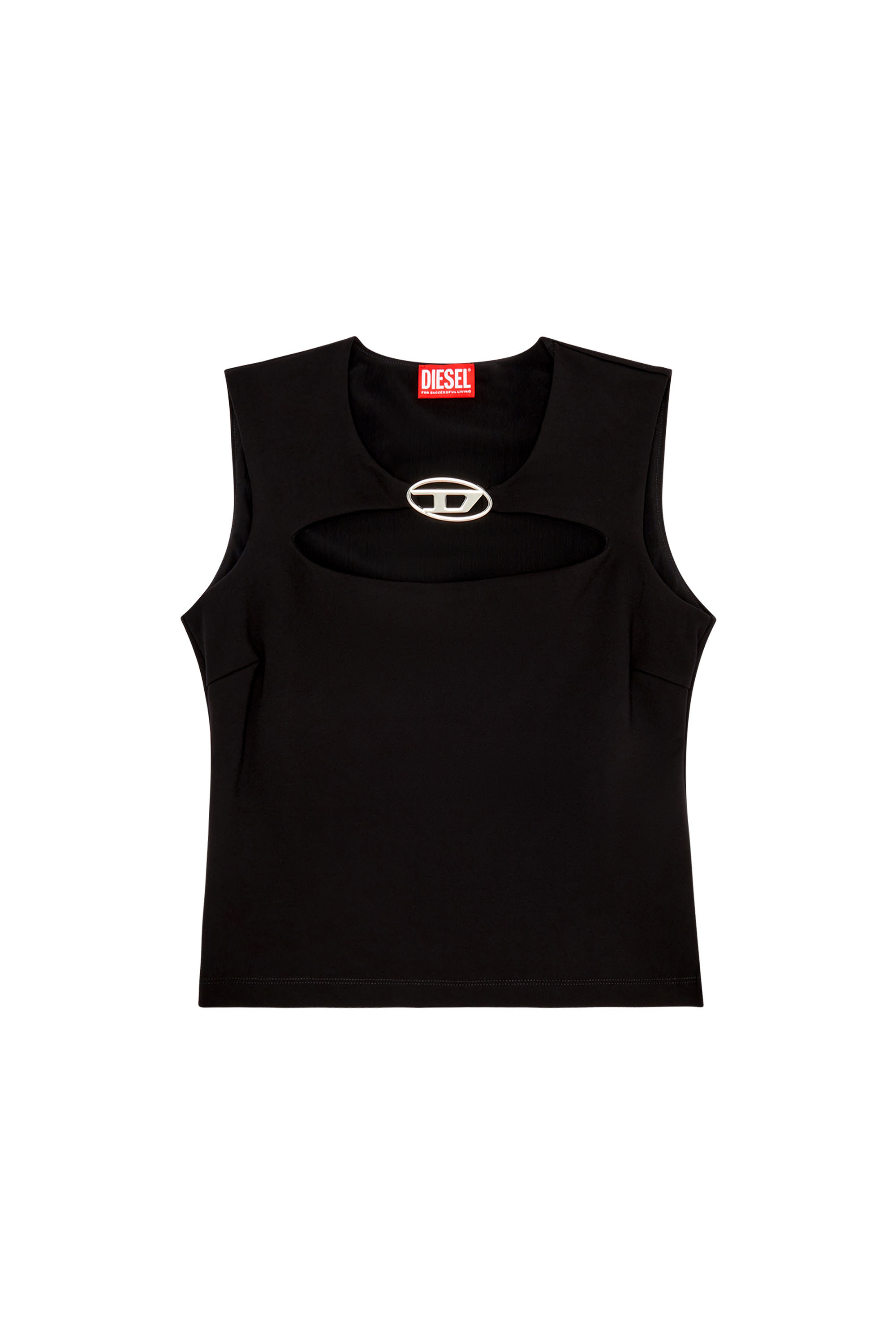 Women's Milano-knit top with metal Oval D plaque | Black | Diesel