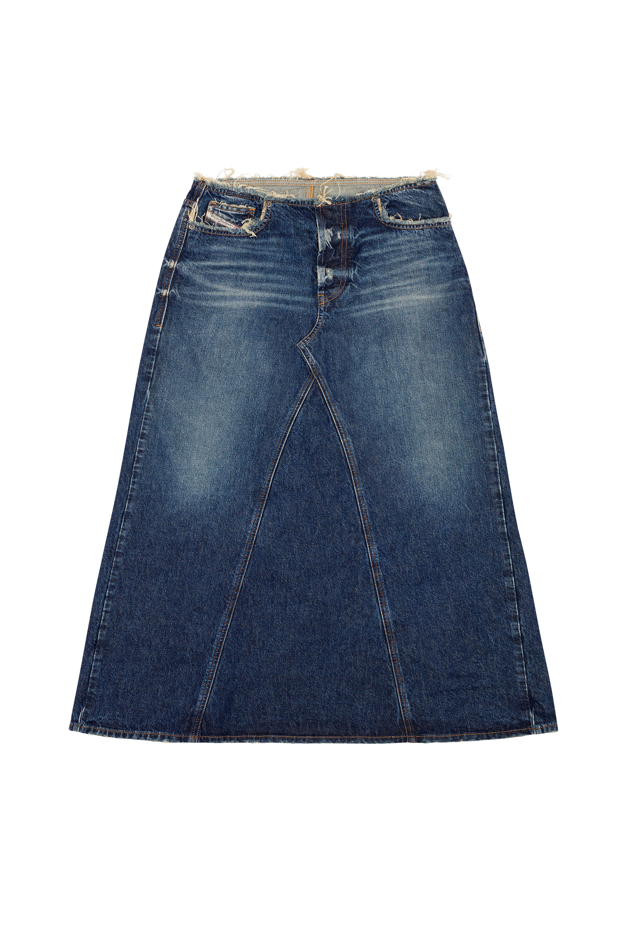 Diesel - DE-PAGO-S, Woman's Long skirt with cut-off waist in Medium blue - 2