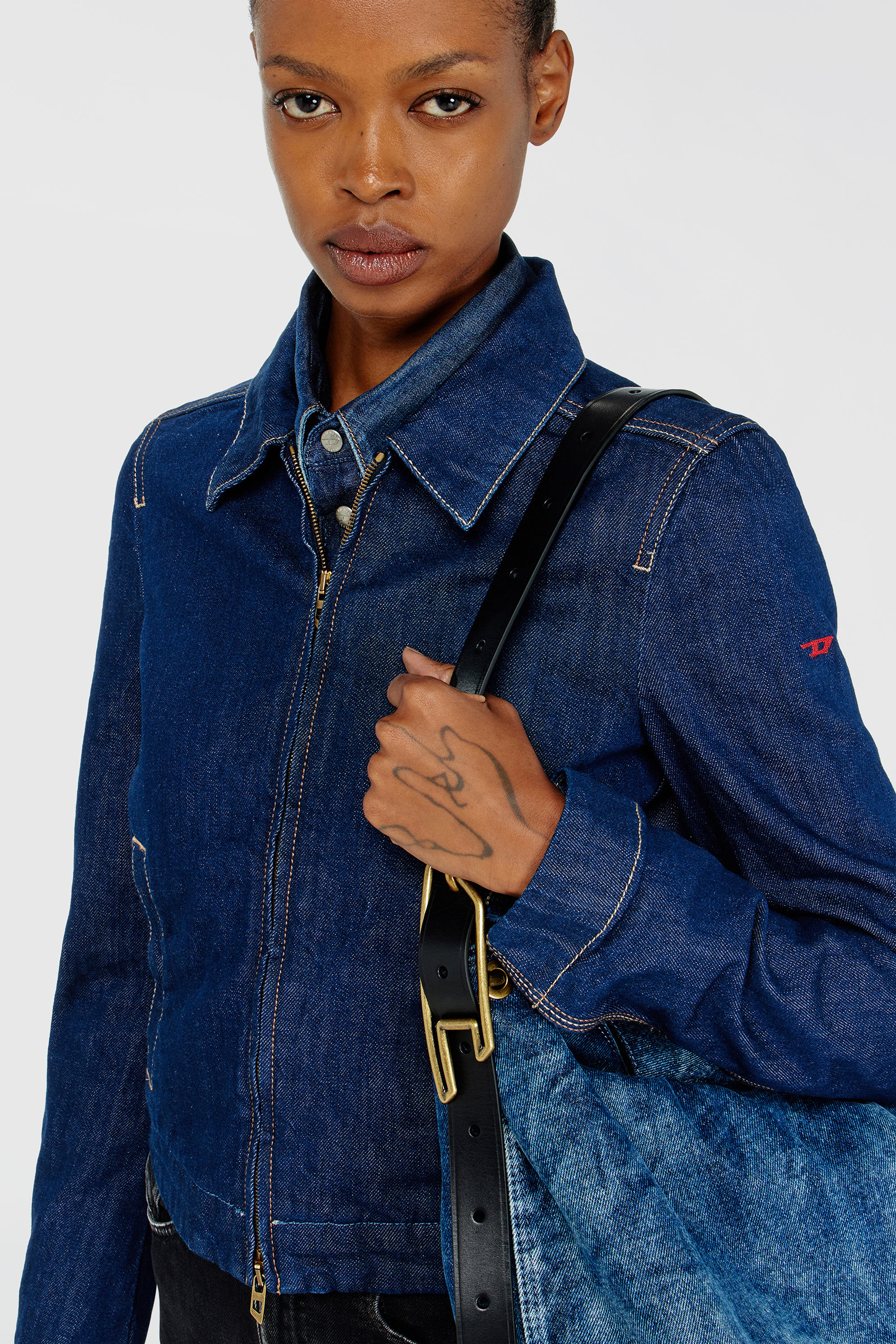 Diesel - DE-CORB, Woman's Coach jacket in rinse denim in Dark Blue - 4