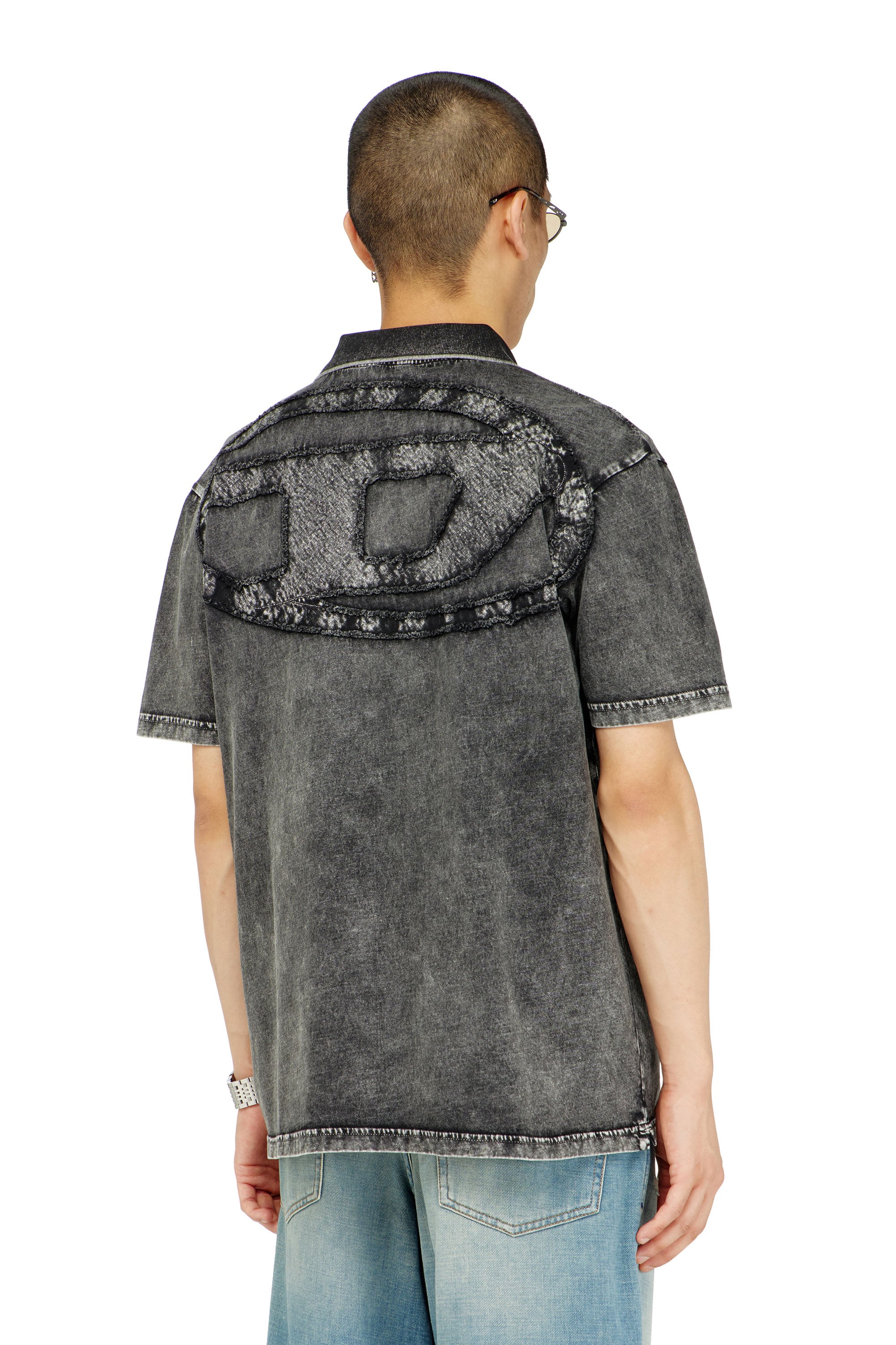 Diesel - T-REJUST-NC-DEN, Male's Polo shirt in denim-effect jersey in Dark Grey - 4