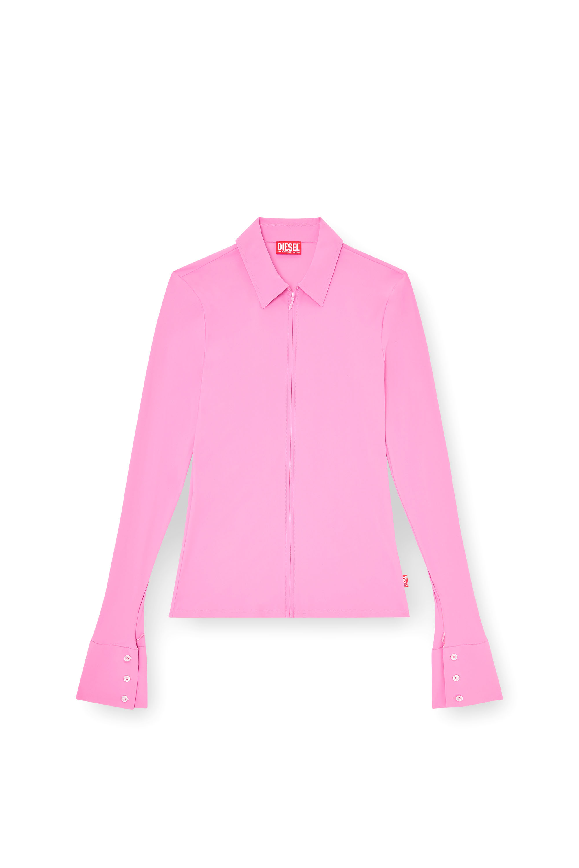 Diesel - S-LOKID, Male's Second-skin zip shirt in Lycra in Pink - 3