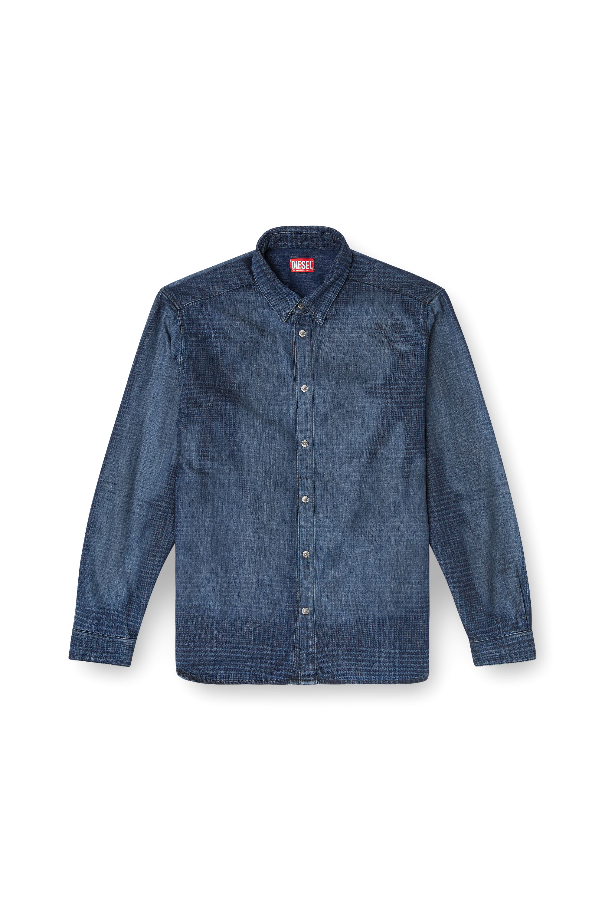 Diesel - D-SIMPLY-S13, Camisa de denim fluido con estampado Príncipe de Gales Hombre in Azul marino - 2