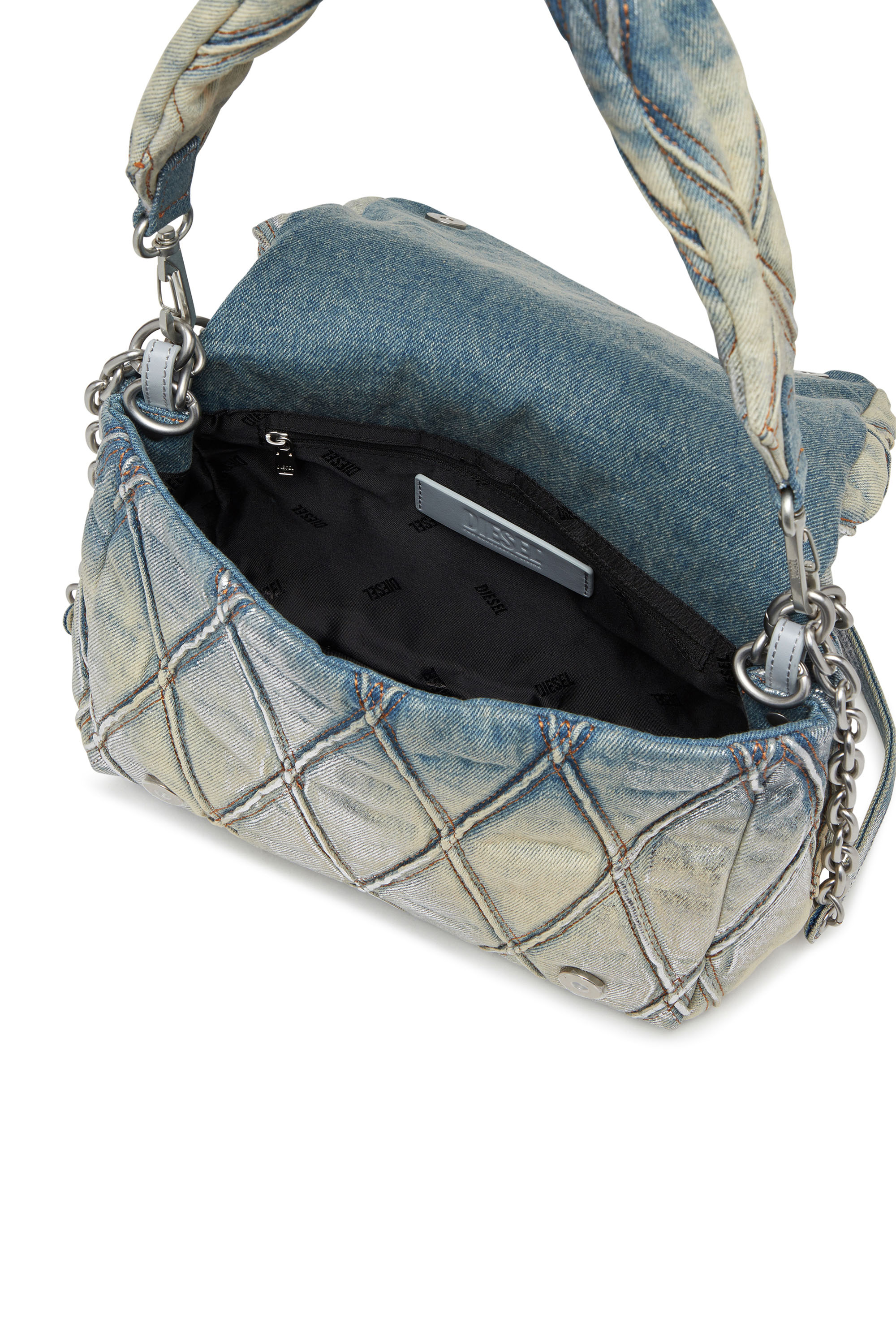 Women's Charm-D M-Shoulder bag in metallic quilted denim