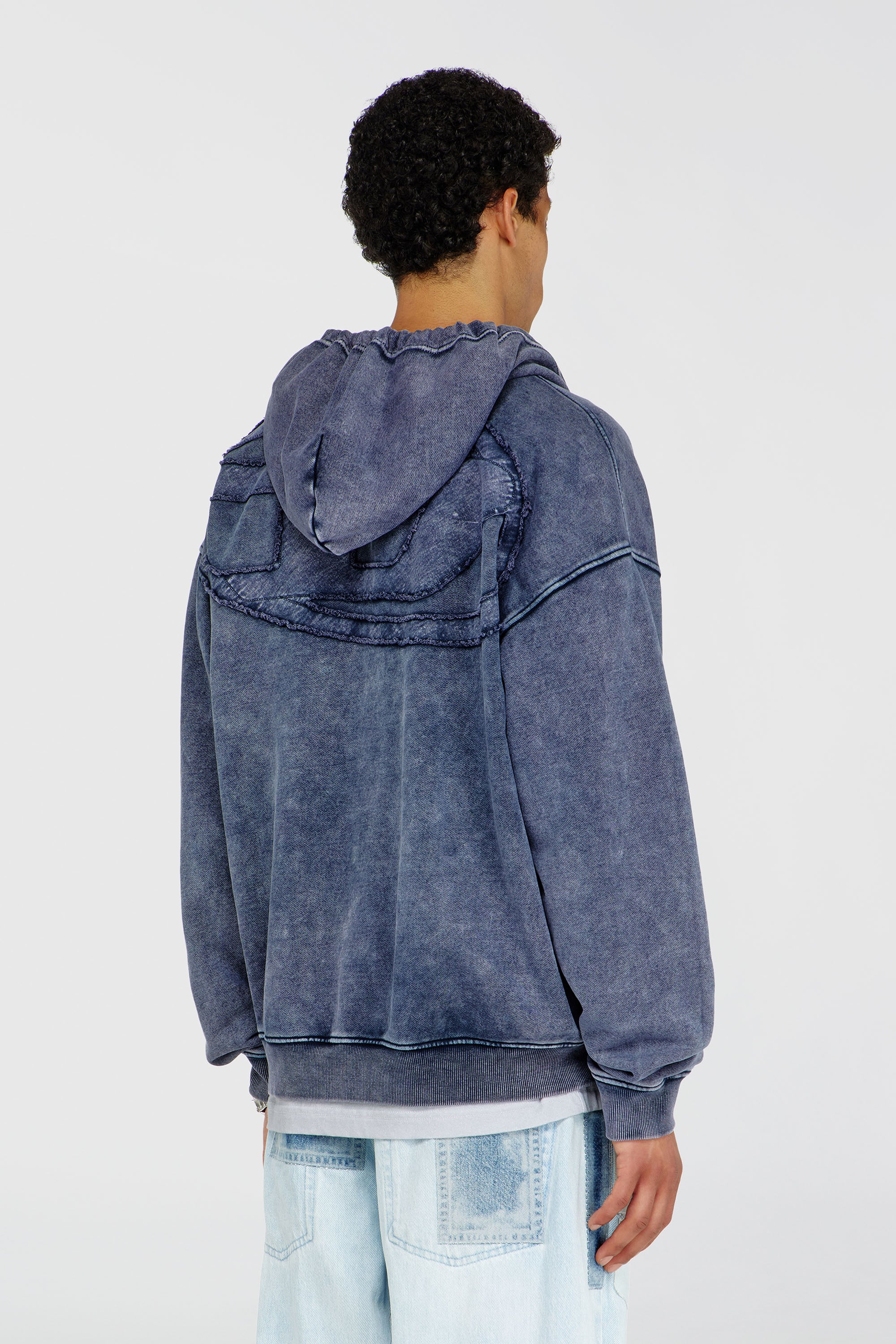Diesel - S-BOXT-HOOD-ZIP-DEN, Man's Zip-up hoodie in treated cotton fleece in Blue - 4