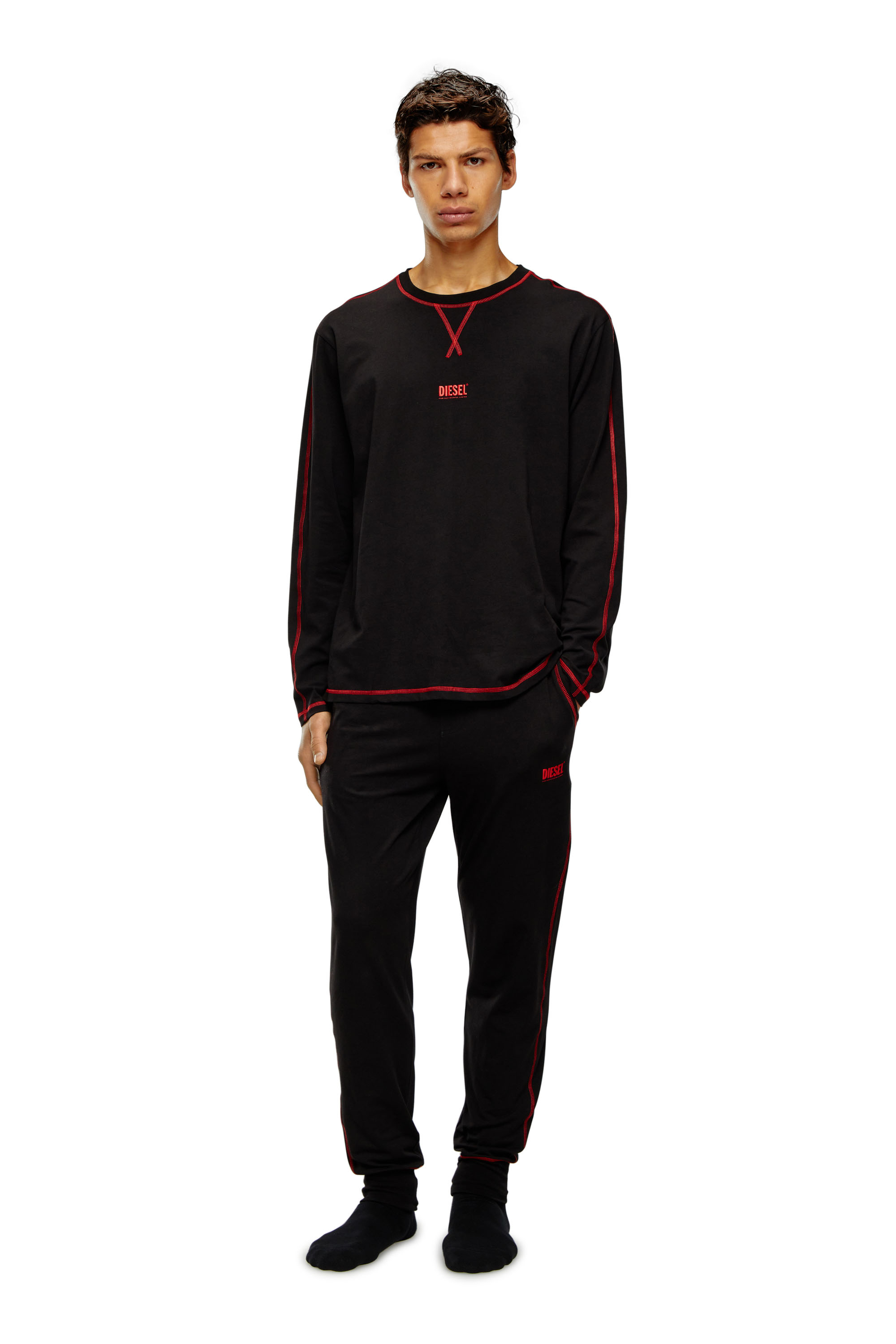 Diesel - UMSET-WILLONG, Man's Long pyjamas with contrast stitching in Black - 3