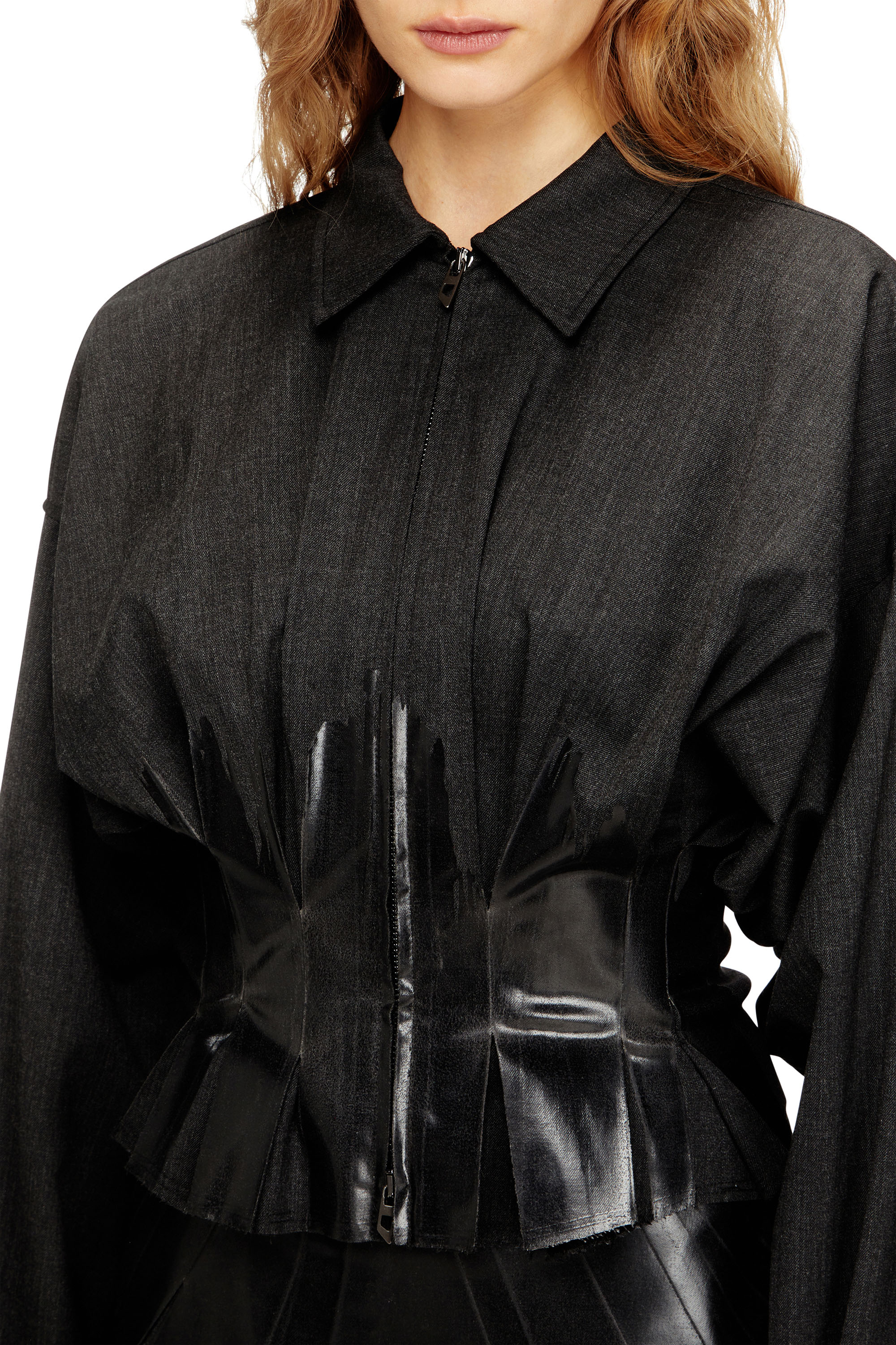 Diesel - G-ANBU, Female's Tailoring shirt-jacket with coated pleats in Black - 4