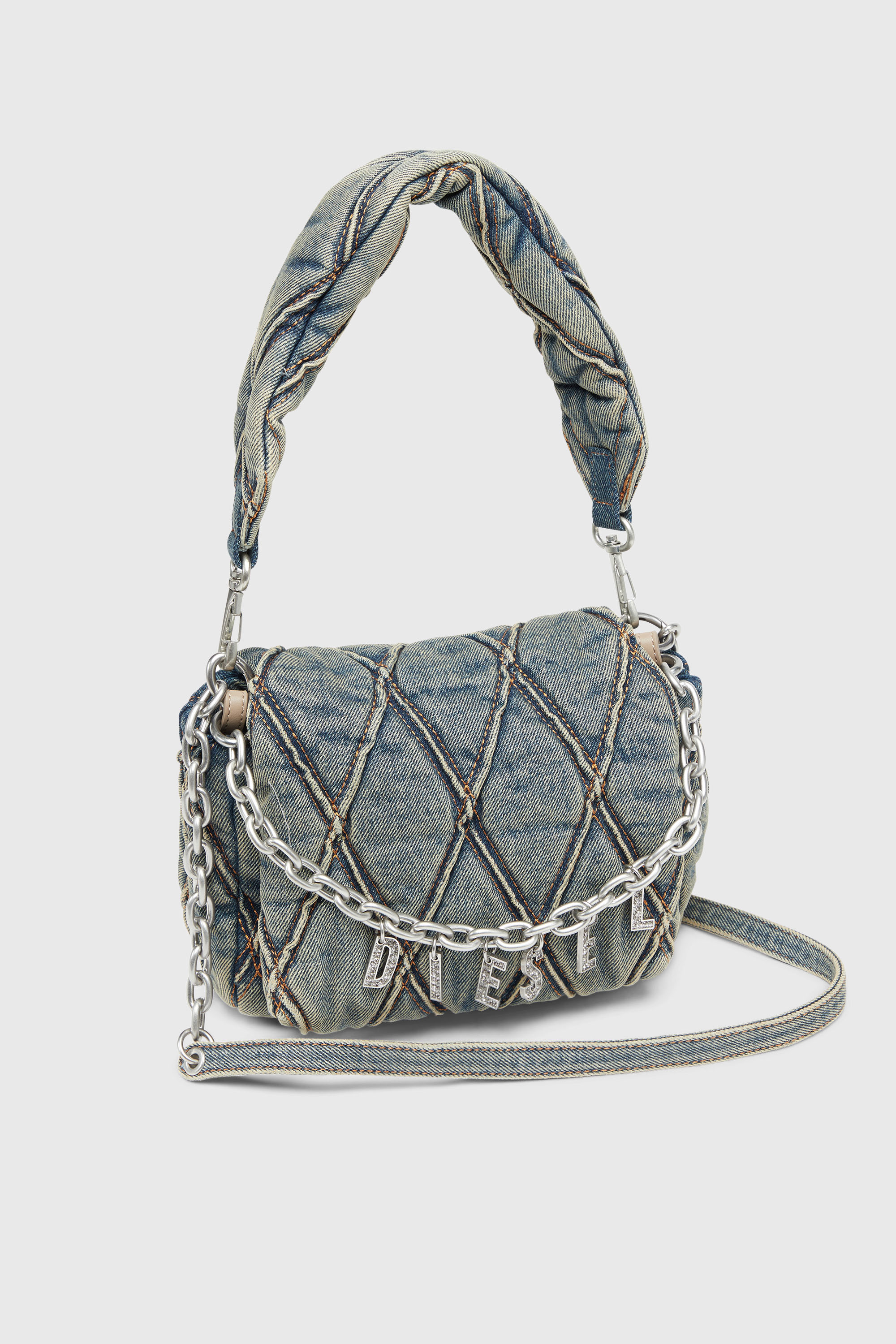 Diesel - CHARM-D SHOULDER S, Charm-D-Bolso de hombro peque&ntilde;o de denim acolchado Mujer in Azul marino - 4