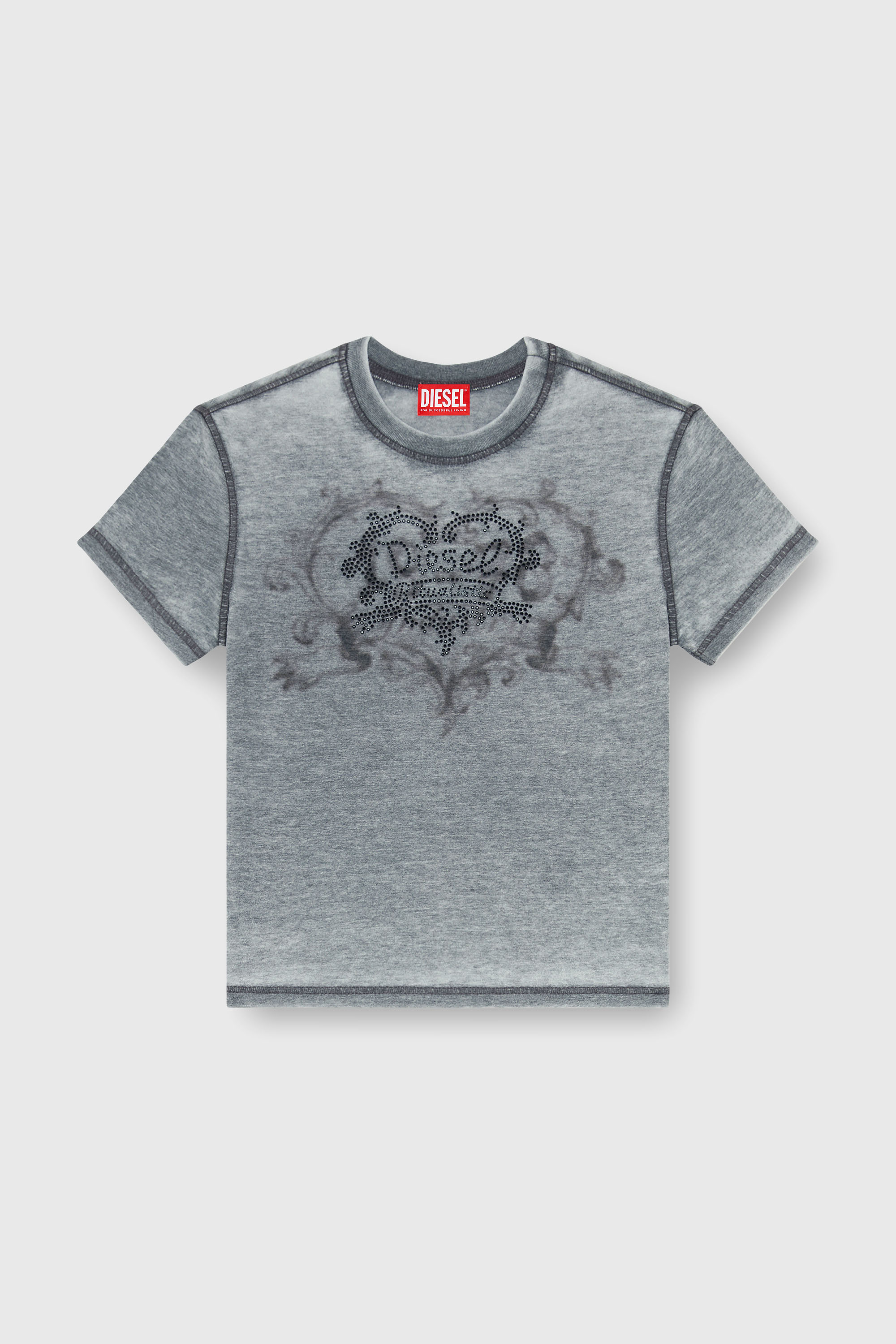 Diesel - T-ILA-AA1, Camiseta de jersey con strass y burnout effect Mujer in Gris - 2