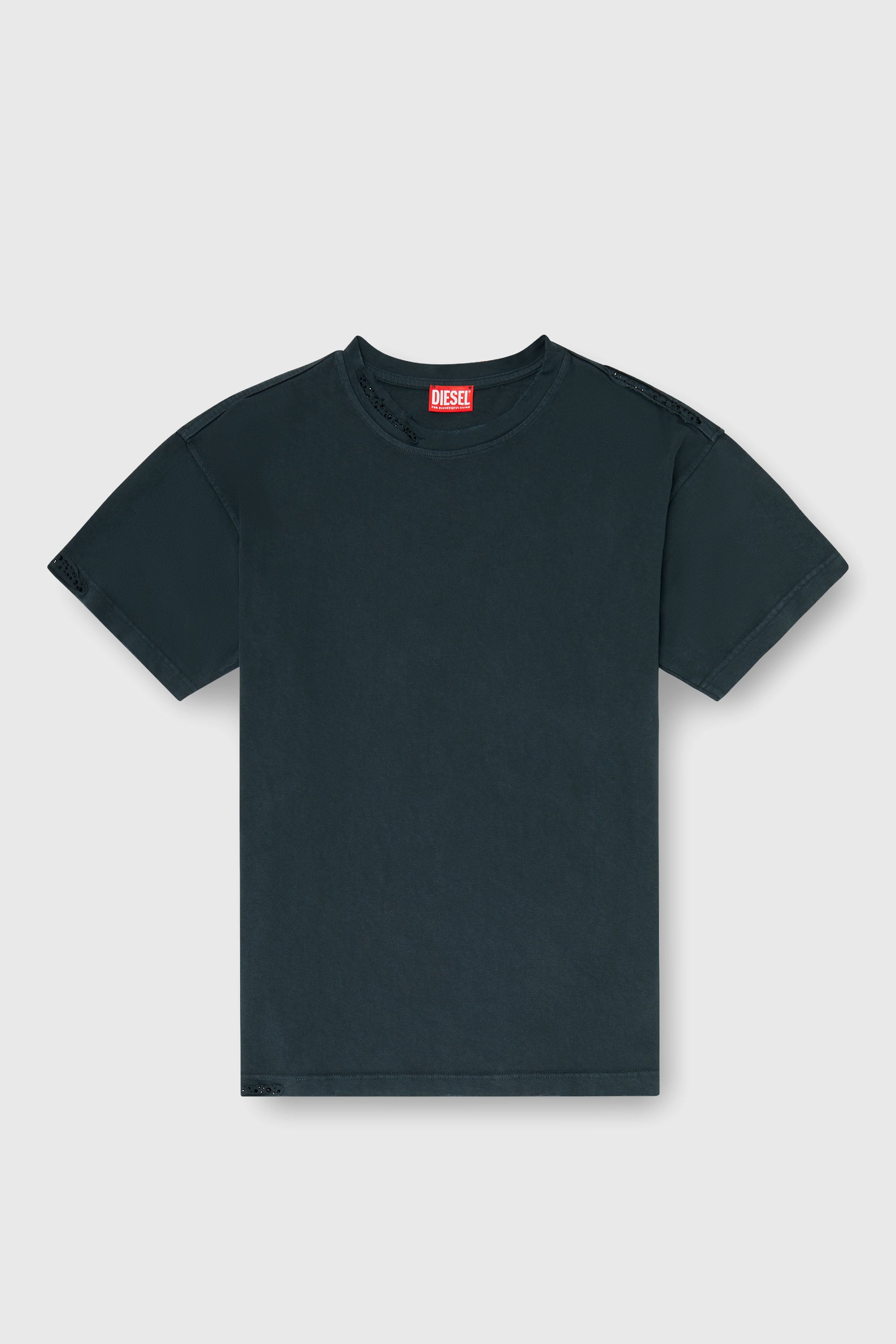 Diesel - T-NORM-CRYSTALS, Camiseta con bordes deshilachados y detalles de cristal Hombre in Negro - 2