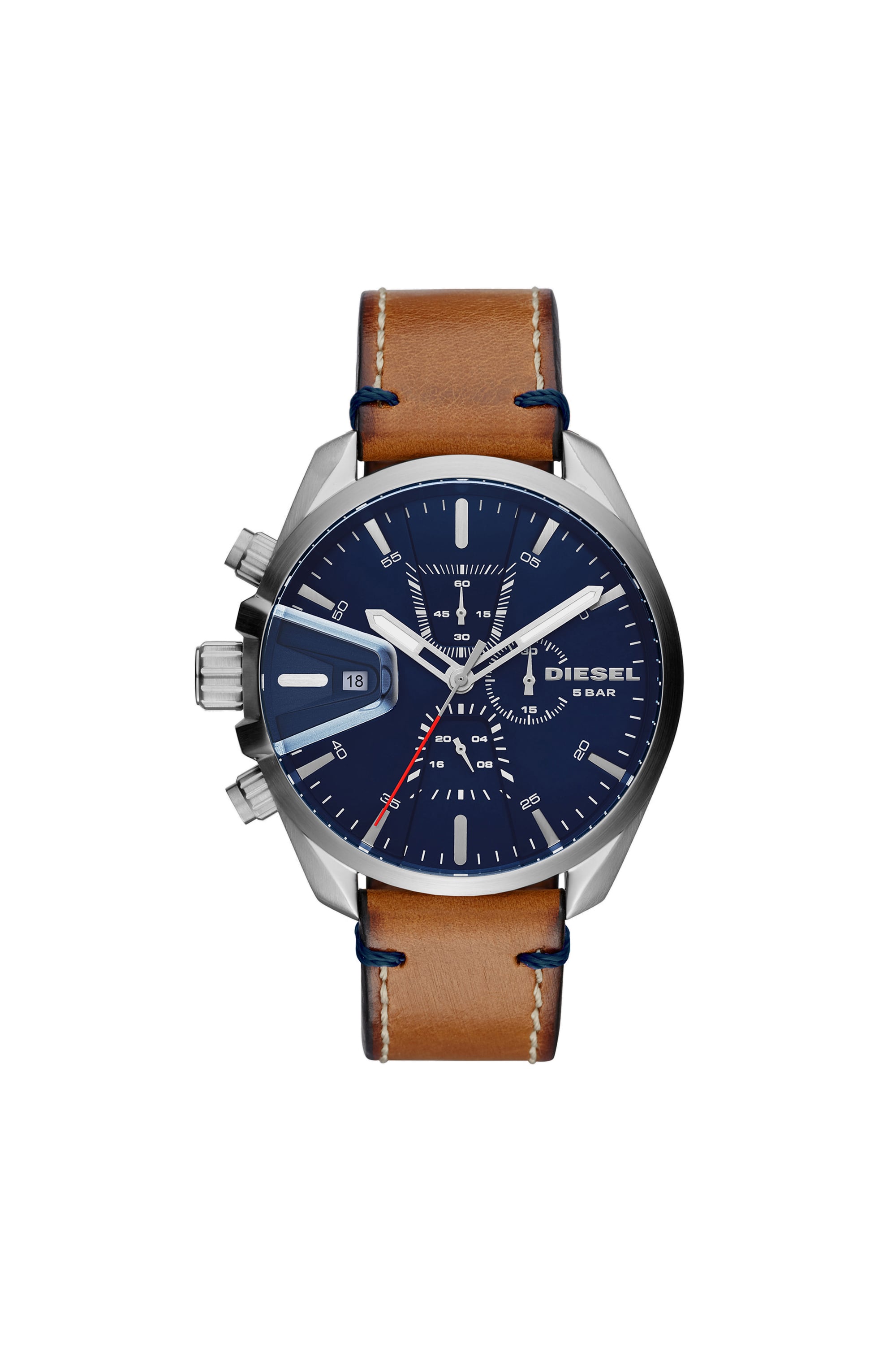Diesel - DZ4470, Man's MS9 Chrono matte brown watch with blue dial, 47 mm in Brown Leather - 1