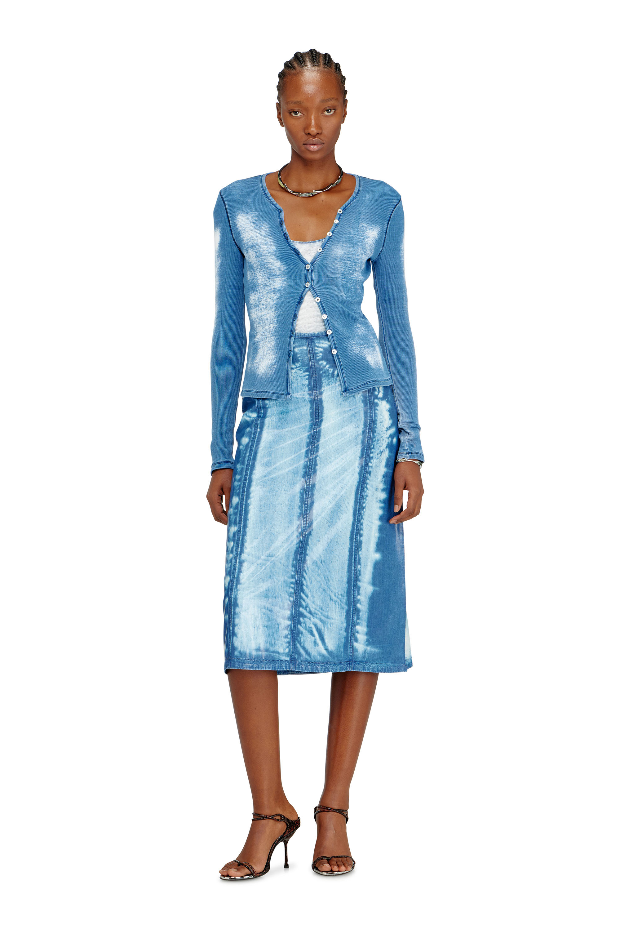 Diesel - T-GABRIEL, Female's Rib-jersey cardigan with bleached effect in null - 2