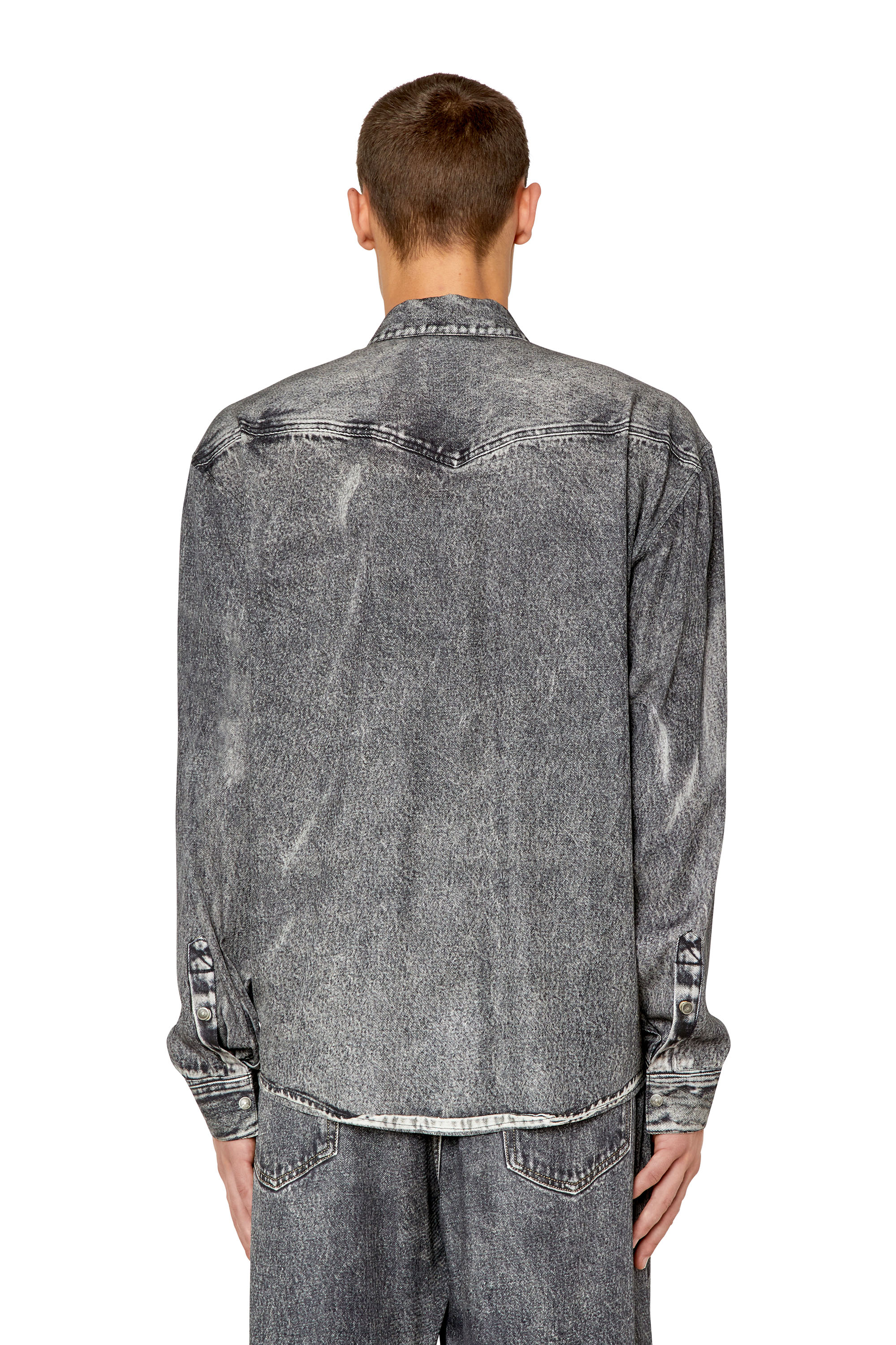 Diesel - S-GILS-DNM, Camisa fluida con trampantojo de denim Hombre in Gris - 5