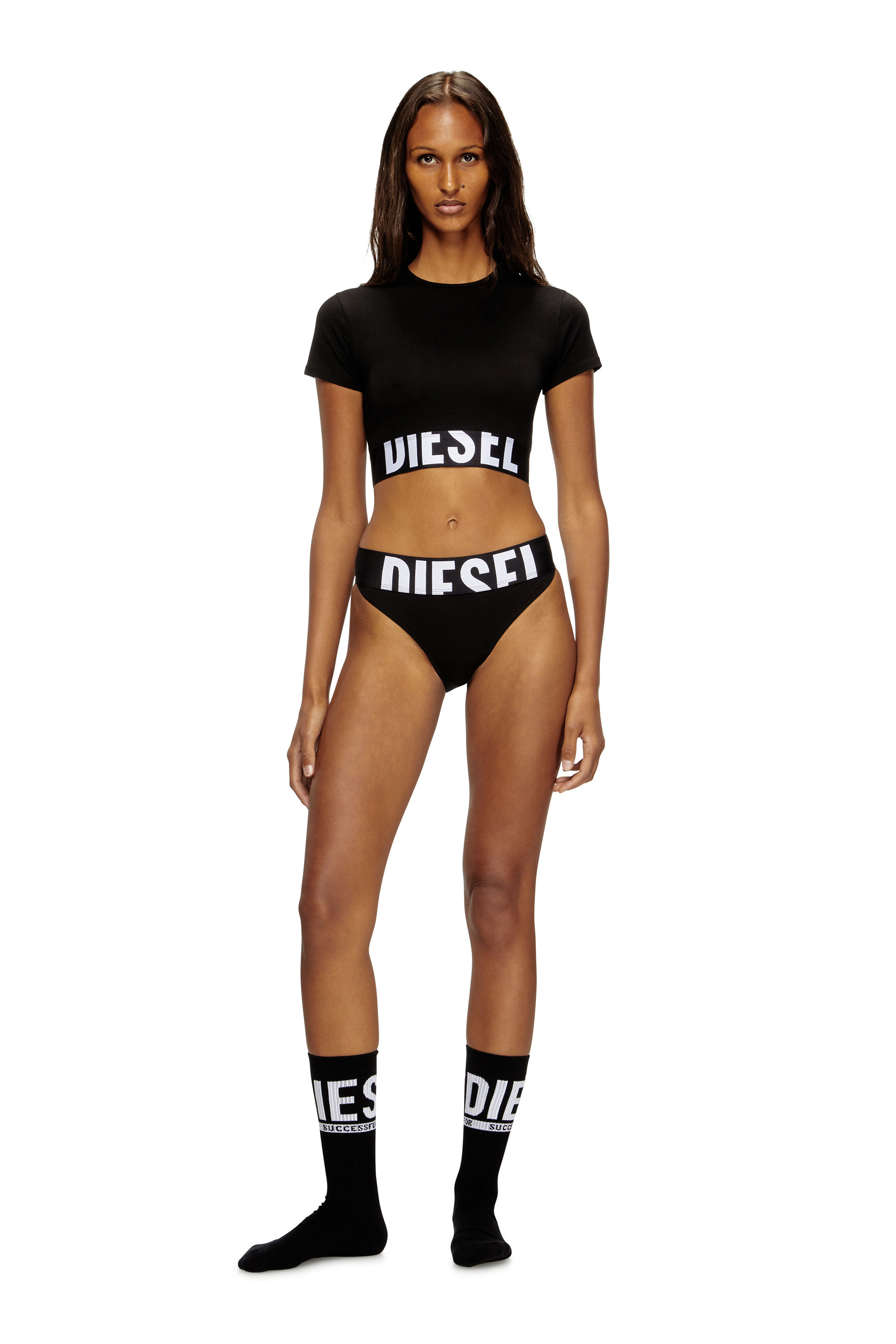 Diesel - UFTEE-SPORT-CROPPED-T-SHIRT, Woman's Sporty cropped top with logo band in Black - 2