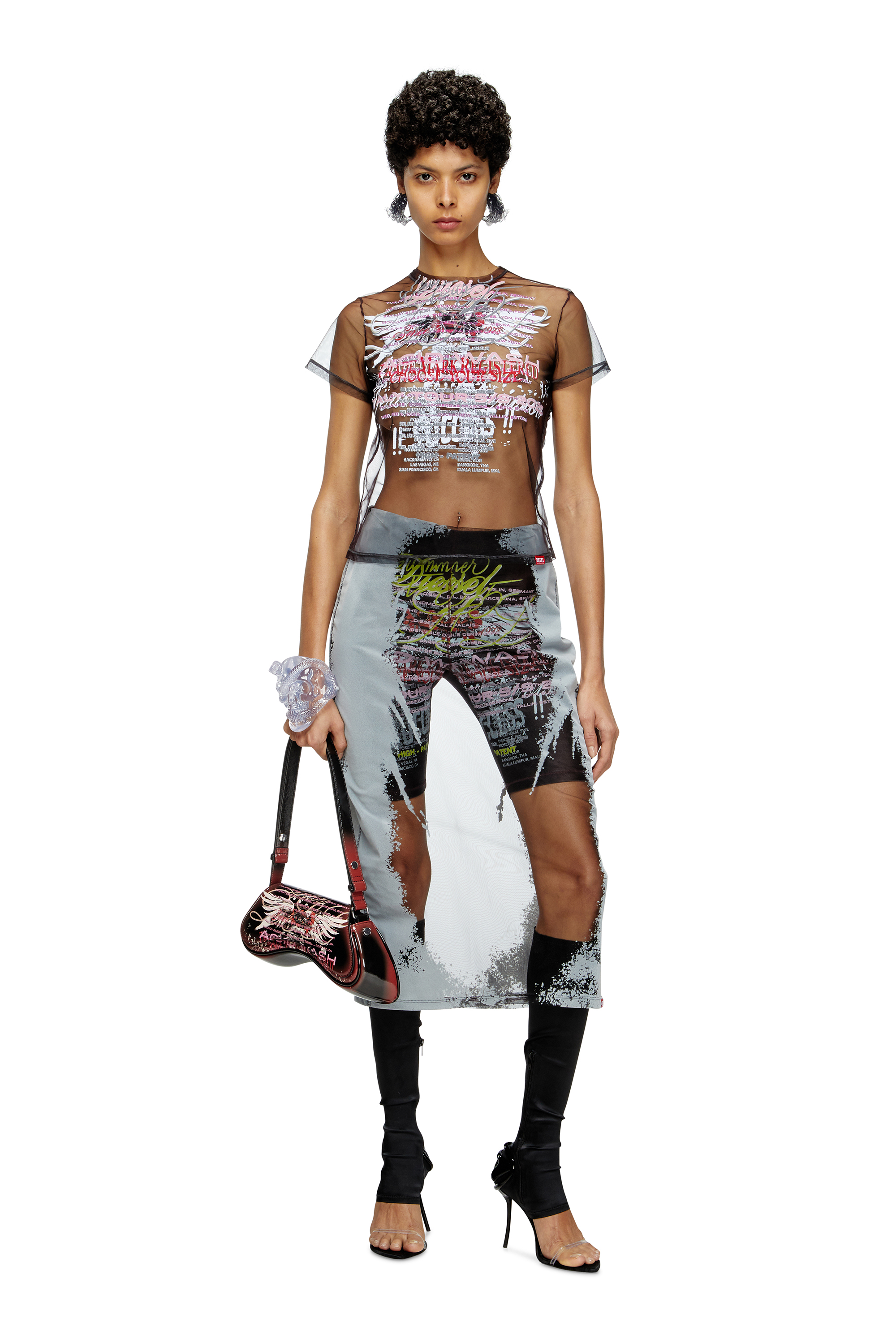 Diesel - PLAY CROSSBODY, Woman's Play-Shoulder bag in printed glossy PU in Black/Brown - 2