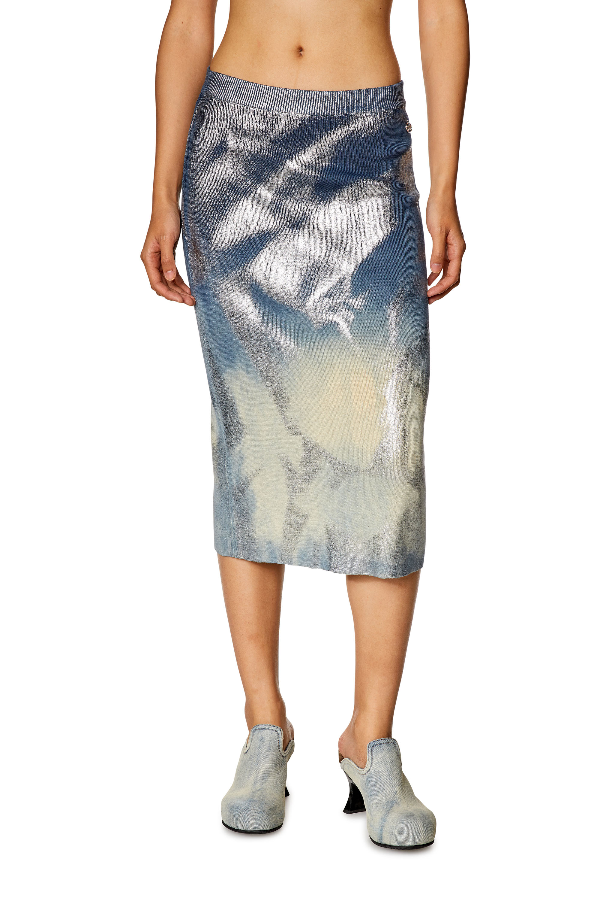 Diesel - M-ILAN, Woman's Knit pencil skirt with metallic effects in Blue - 3