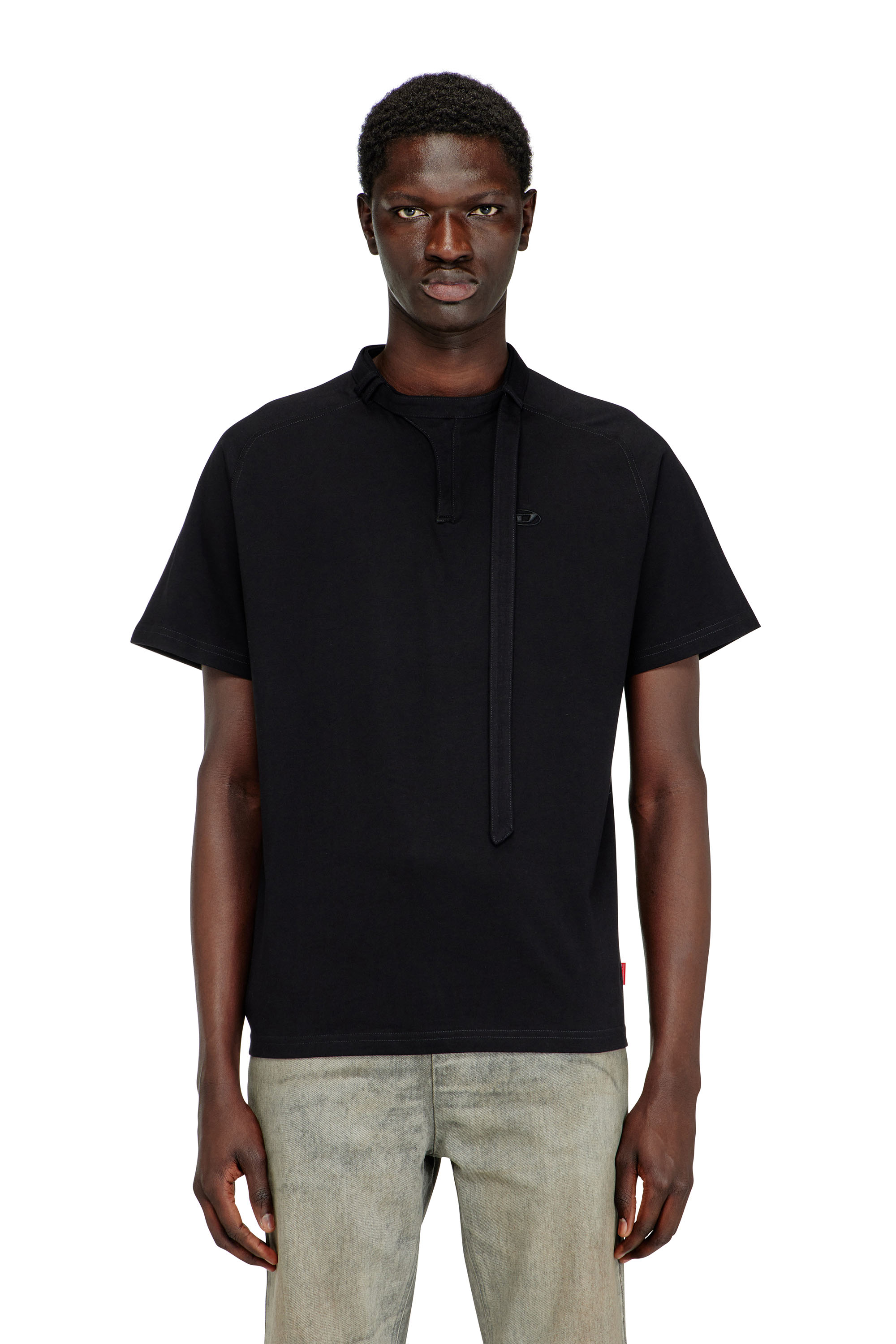 Diesel - T-KAUKO, Male's T-shirt with biker neck strap in Black - 1