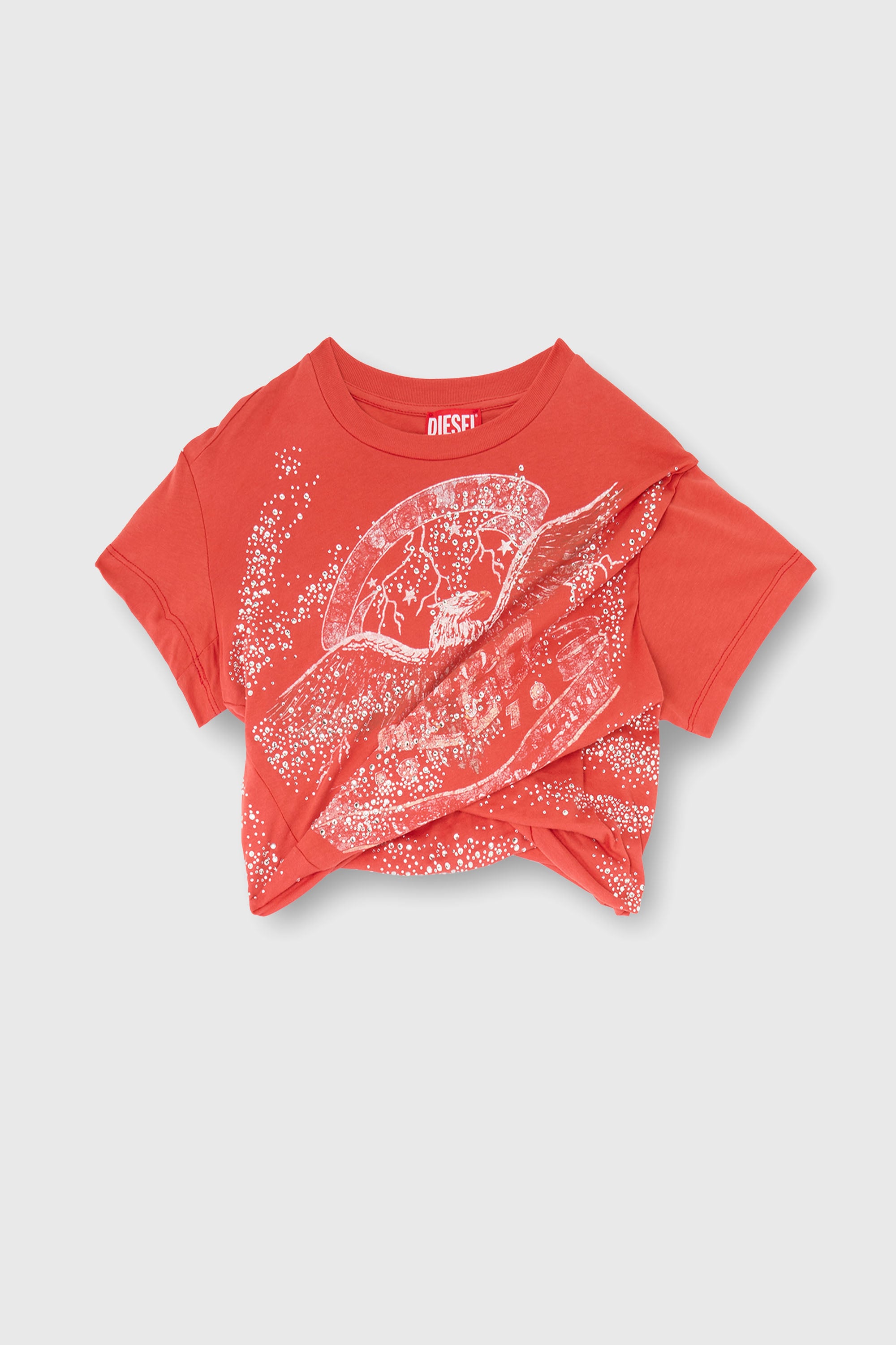 Diesel - T-WINCY, T-shirt fronc&eacute;e en jersey double &eacute;paisseur Femme in Rouge - 2