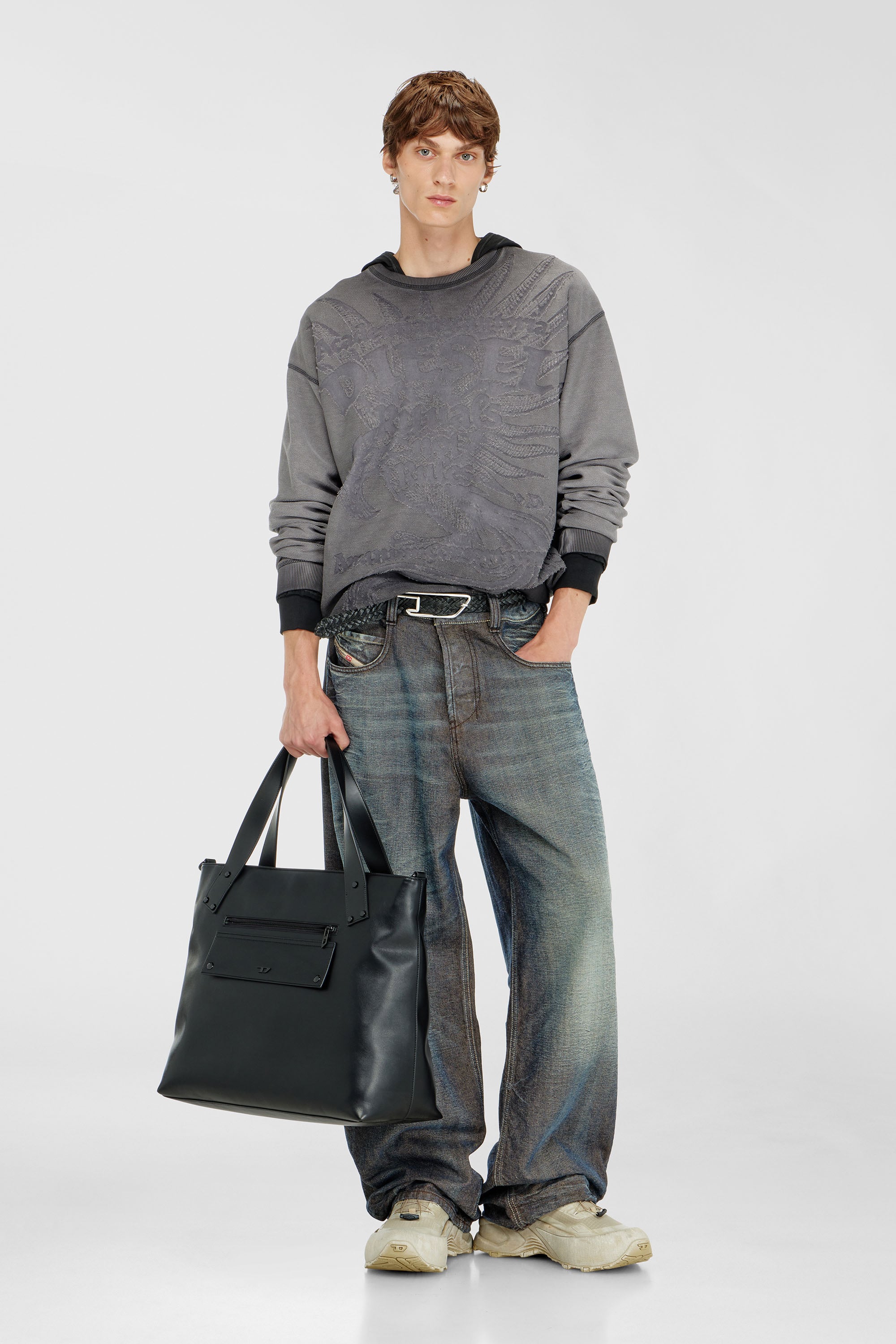 Diesel - S-ARON-RAW, Sudadera con estampado devor&eacute; Hombre in Gris - 2
